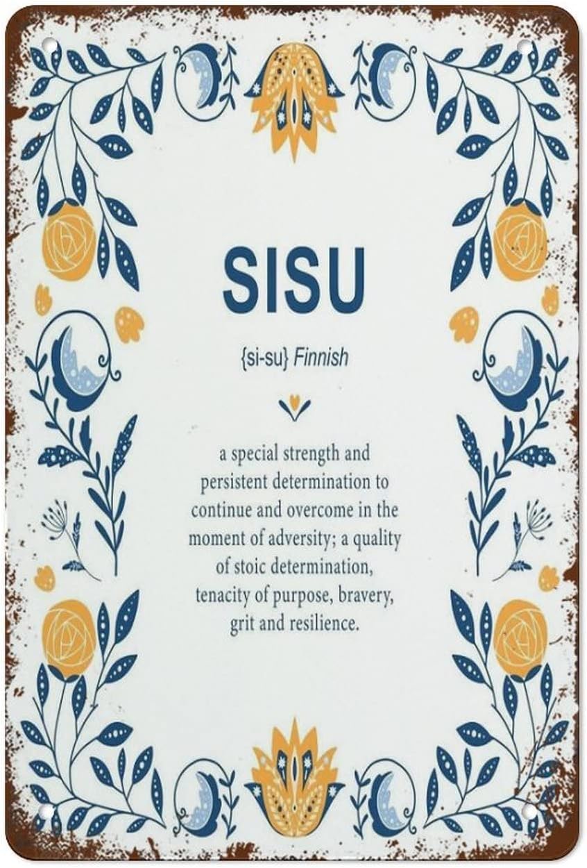 rayprint Sisu Definition Tin Sign Finnish Definition Metal Signs Nordic Print Vintage Wall Decor Retro Plaque Metal Poster for Home Bar Cafe Farm Room 12x16inch