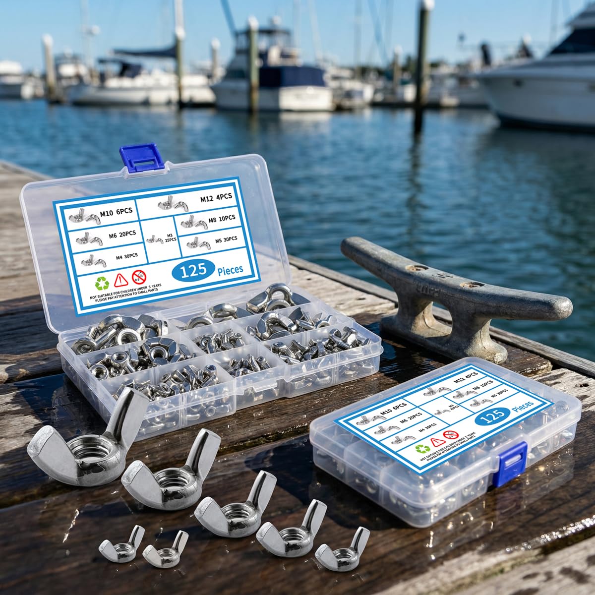 125PCS Metric Wing Nuts Assortment Kit,7 Assorted Sizes M3, M4, M5, M6, M8, M10, M12, Carbon Steel Zinc Plated Parts Butterfly Wing Nut, Wing Nuts Fasteners Hardware Assortment Kit