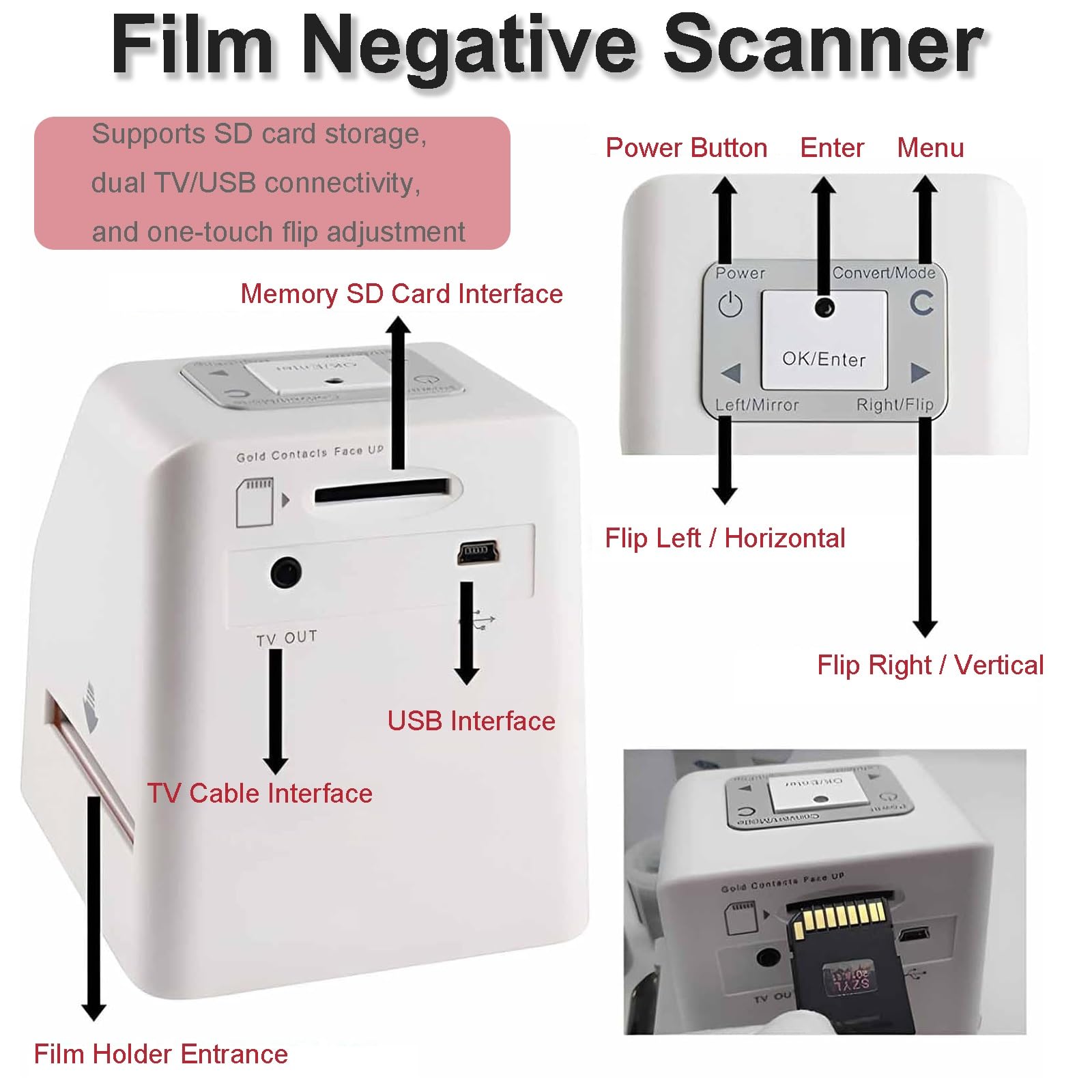 Skaner Klisz do 35 mm, Skaner do Slajdów i Negatywów 22 MP, z 2,4-Calowym Wyświetlaczem LCD, Nie Wymaga Komputera/Oprogramowania, Konwertuje Filmy do Cyfrowego Formatu JPEG