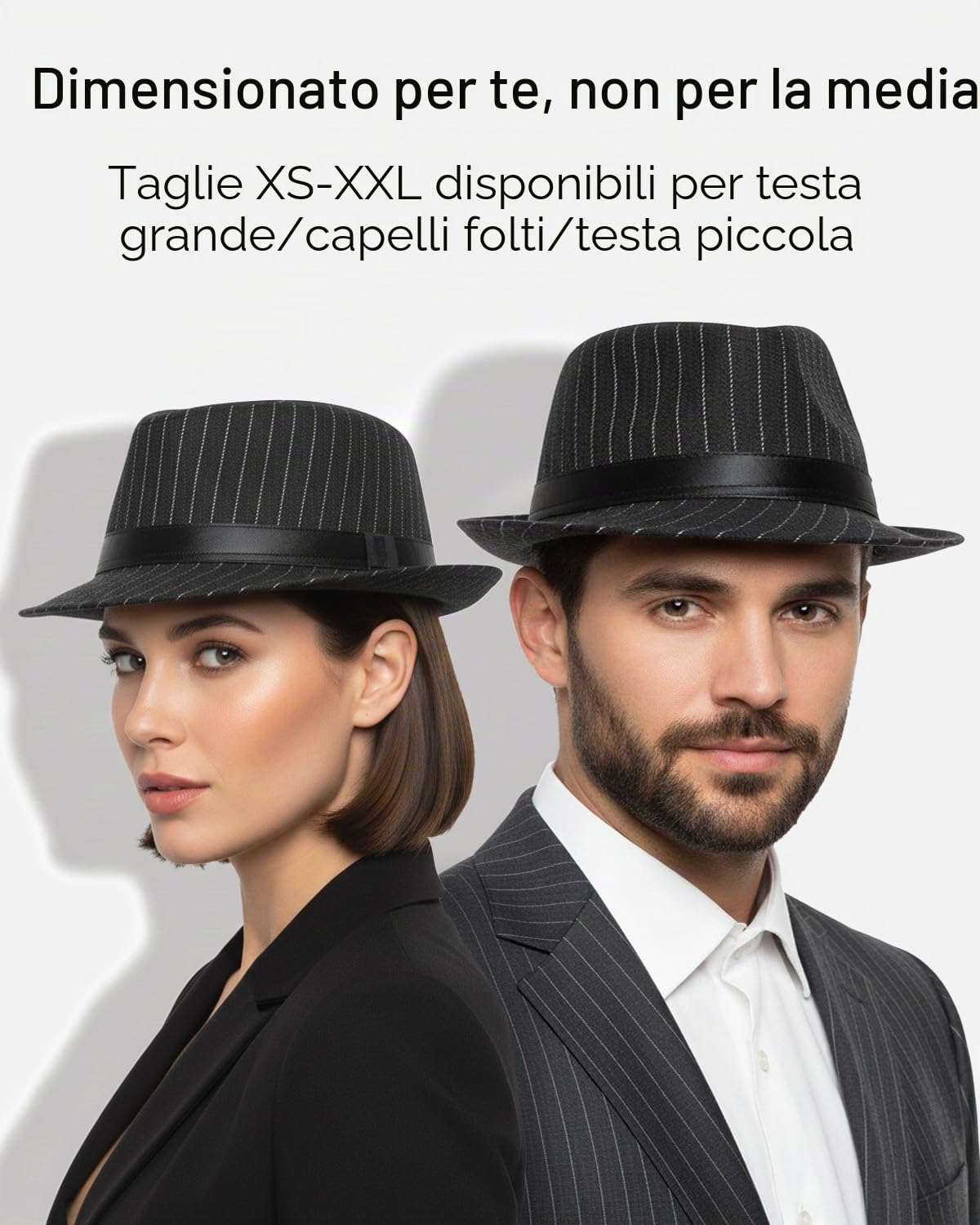 Zylioo XL Trilby Fedora Cappello da uomo in lana anni '20 Manhattan cappello gessato gangster cappello a tesa corta Panama Jazz Cap