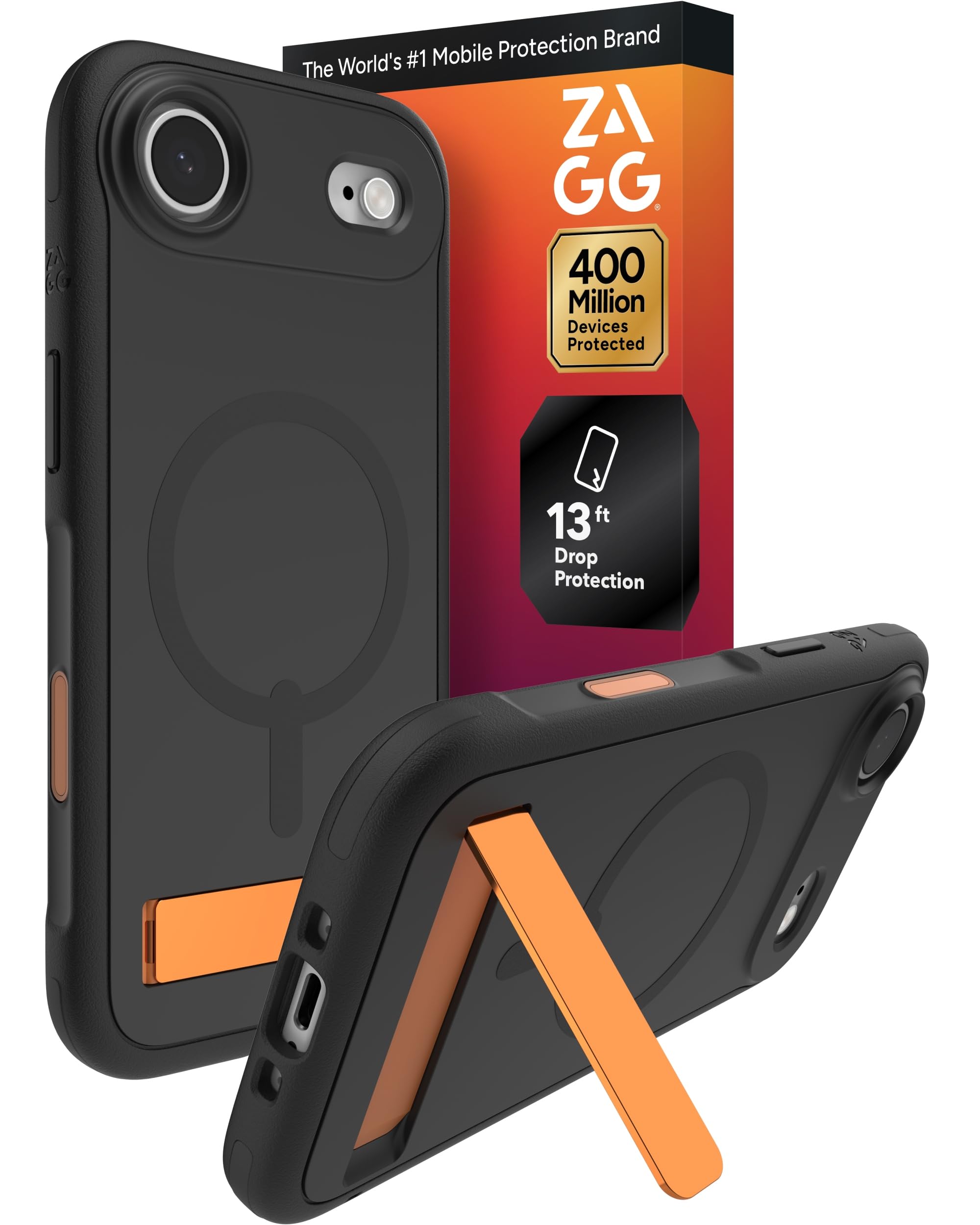 ZAGG Sedona Snap Case with Kickstand for iPhone Air - Flood Black, Drop Protection (13ft/4m), Multi-Layer Protection, with Camera Button, MagSafe Phone Case with Impact-Absorbing Bumpers