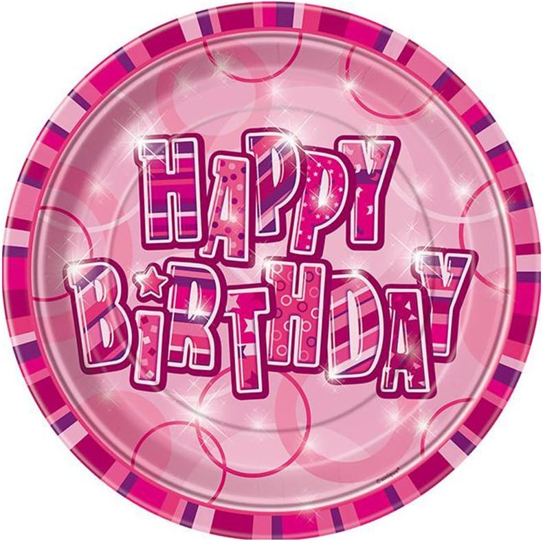 Unique Party 28434-23cm Glitz Pink Birthday Party Plates, Pack of 8