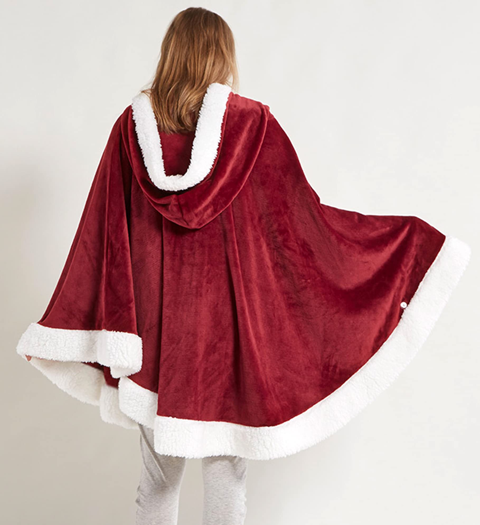 Santa Hoodie Poncho for Women Warm Cape 