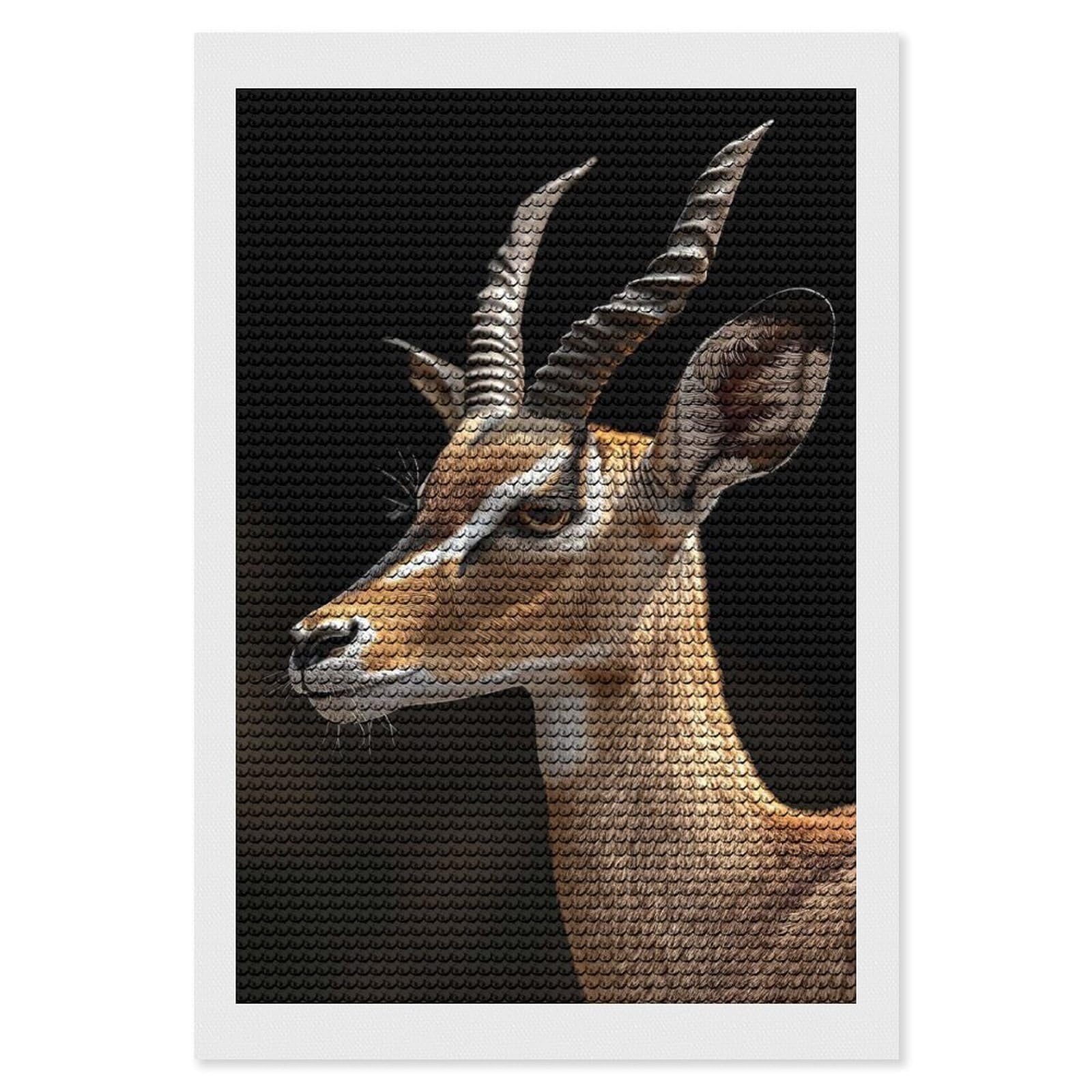 Junmoney Antelope DIY Diamond Art Canvas Kit 8"x12", Simple to Start, Fun Craft Experience, Modern Decor, Gift Idea, Adhesive Canvas