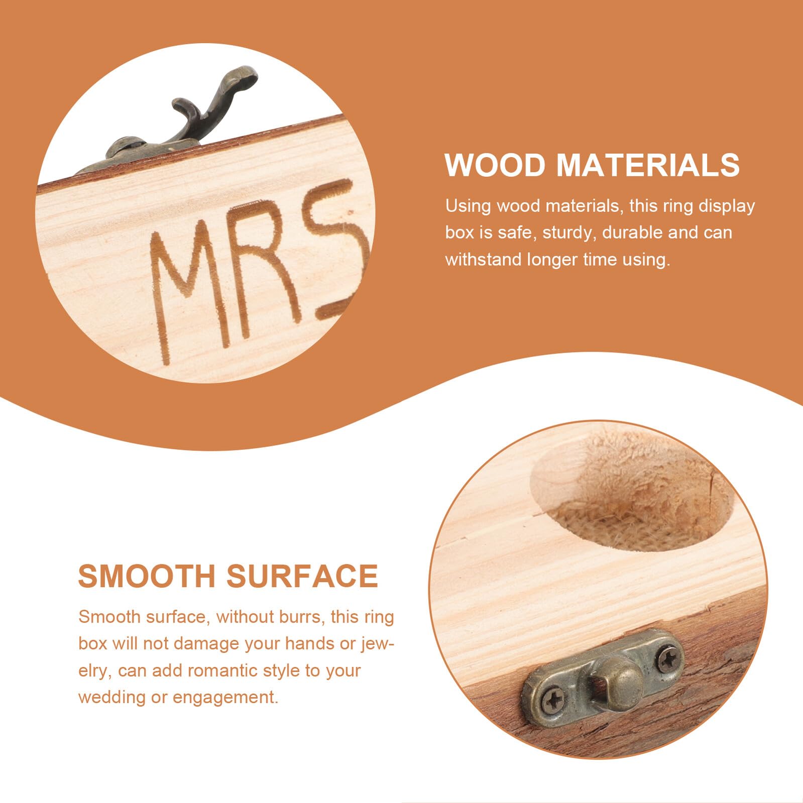NOLITOY Caja para Anillos de Madera Rústica Estuche Compacto para Anillos de Boda y Compromiso Joyero Decorativo Campestre Diseño Resistente y Ligero para Ceremonia