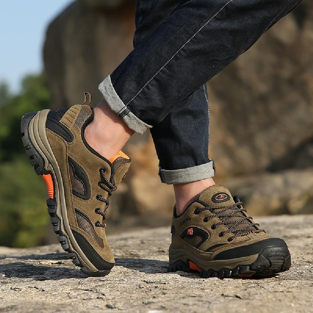 Mens Outdoor Hiking Shoes Breathable Anti-Slip Sneakers Low Top Trekking Off-Road Shoes Thick Bottom Shockproof