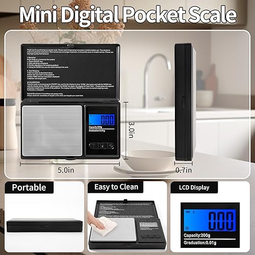 Miniatura 2 de Báscula digital de bolsillo de 7.05 oz x 0.00 oz, báscula digital para alimentos de viaje, báscula de joyería, báscula de hierbas, mini báscula