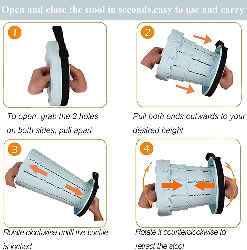 Miniatura 9 de Fishboy - Taburete plegable para adultos, portátil, retráctil, telescópico, con capacidad para 400 libras, para actividades al aire libre, pesca,