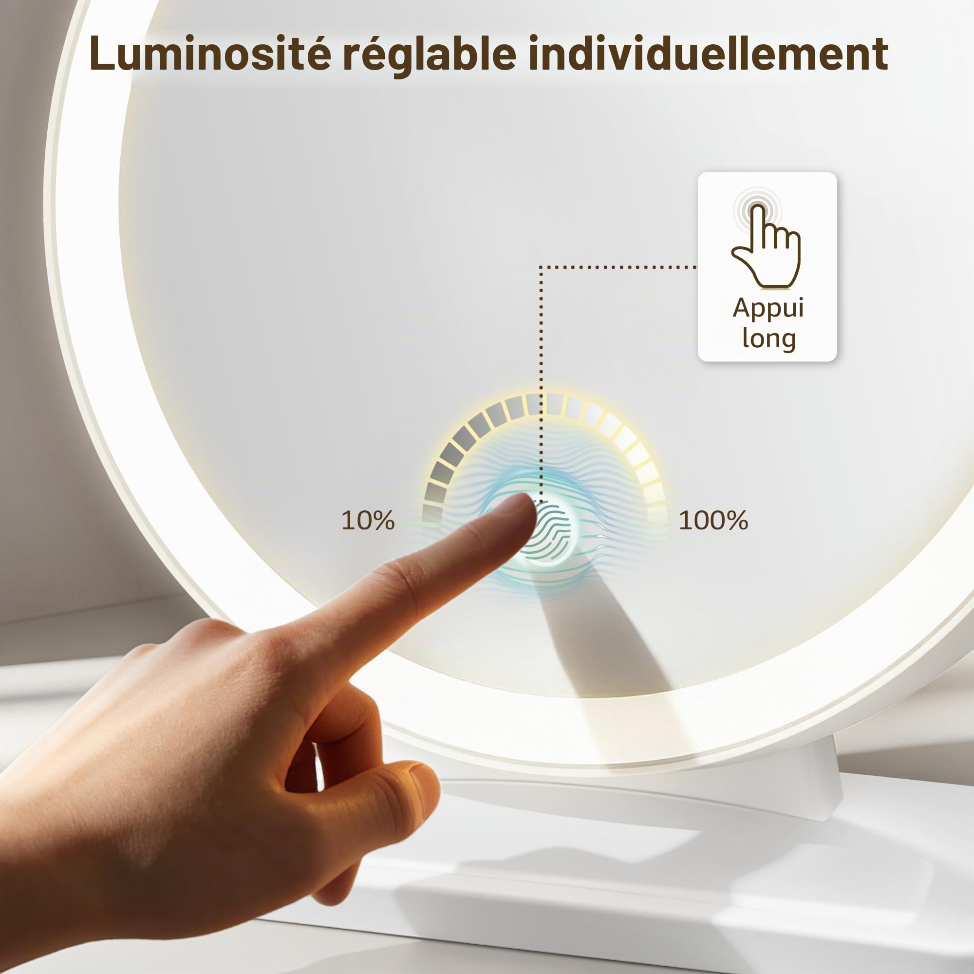 MOMOKUBA Miroir de Maquillage avec éclairage, Miroir grossissant avec Ventouse 30 Fois, 3 Couleurs de lumière et Angle réglable, Miroir de Table pour la Chambre à Coucher, 31,5 x 29 cm