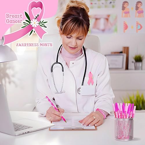 Miniatura 7 de JANYUN Bolígrafos de cinta rosa, accesorios para concientización sobre el cáncer de mama, 26 bolígrafos de gel rosa de tinta negra, bolígrafos a