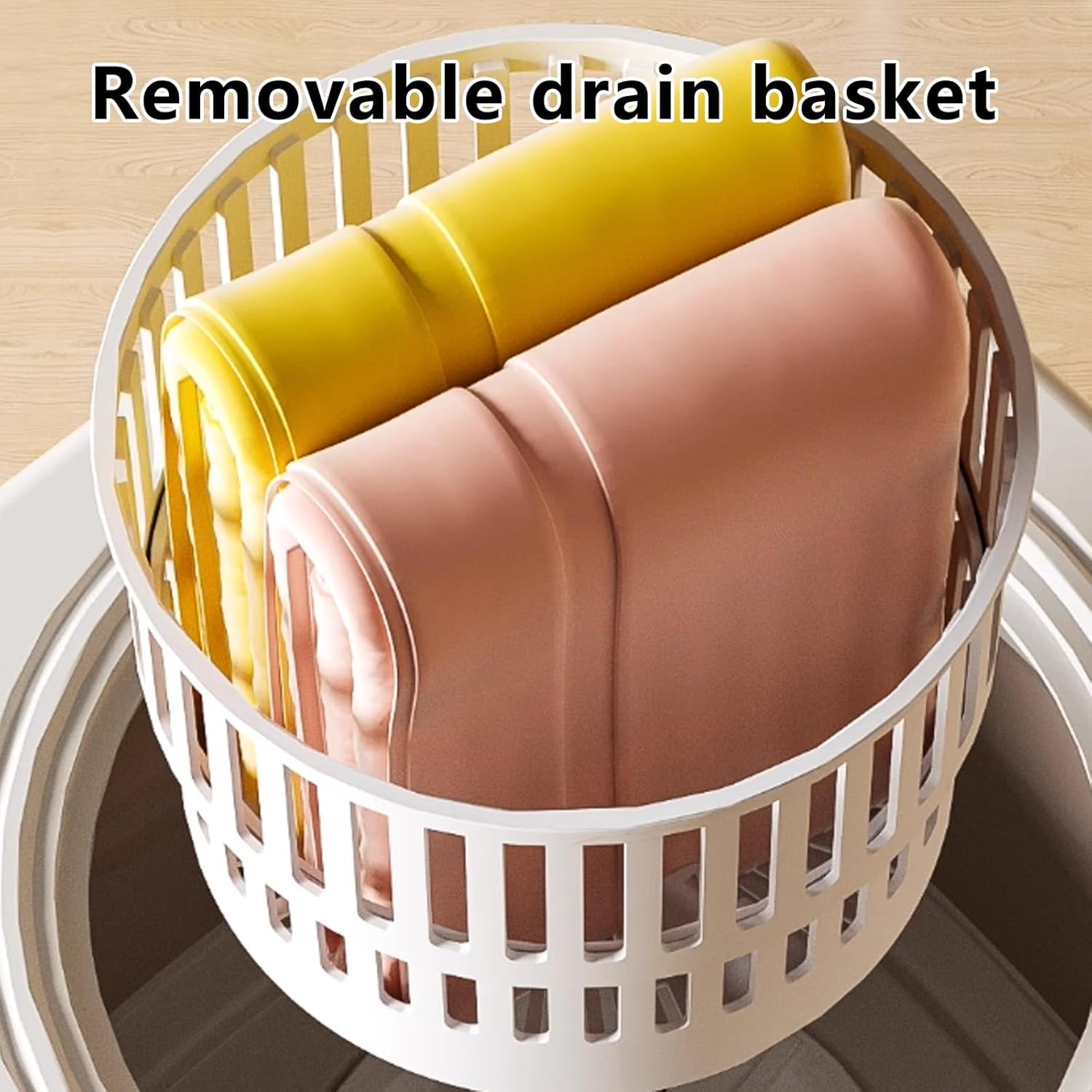 Portable Mini Washing Machine - Foldable Bionic Pulsator Washer with Drain Basket for Small Items - Ideal Travel Solution for Home and On-the-Go Laundry