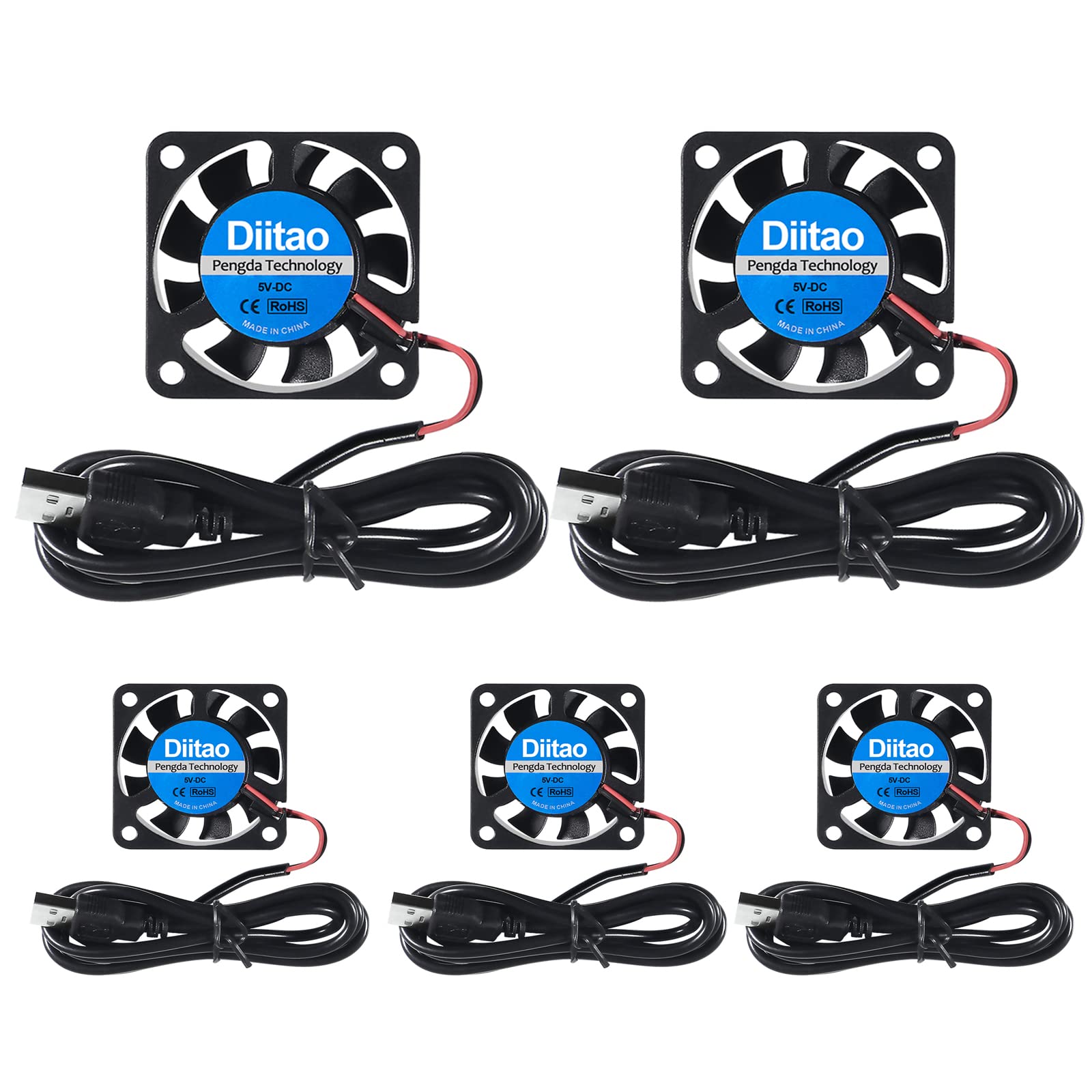 Diitao 5PCS 4010 DC 5V USB Brushless Cooling Fan,40 x40 x10mm Quiet Cooling Fan 4010 Fan 3D Printer Oil Bearing Fans for Computer Case 3D Printer (DC