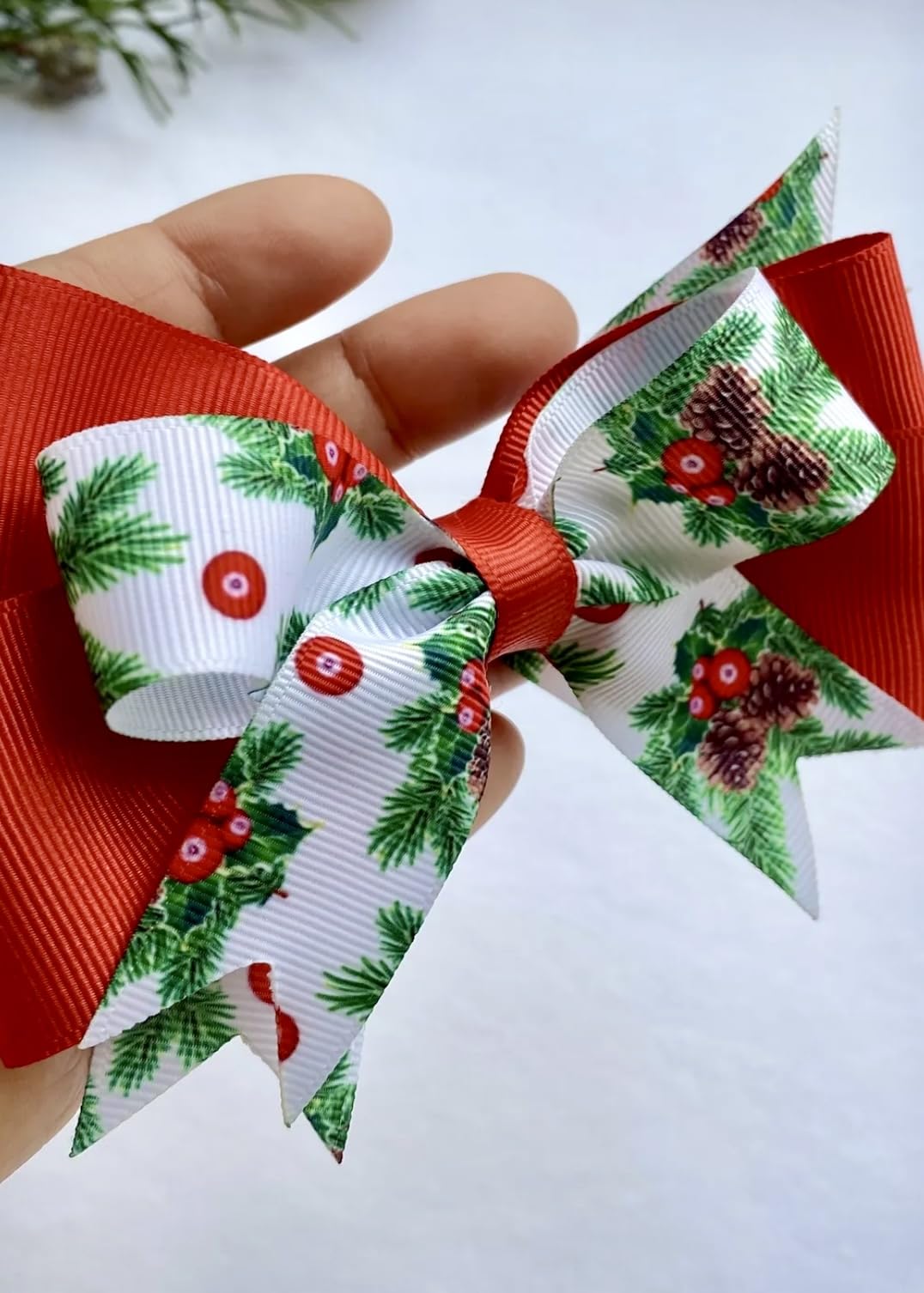 Tasarım Tokam El Yapımı Yılbaşı Desenli Kırmızı Yeni Yıl Noel Yılbaşı Saç Tokası 15 cm x 10 cm