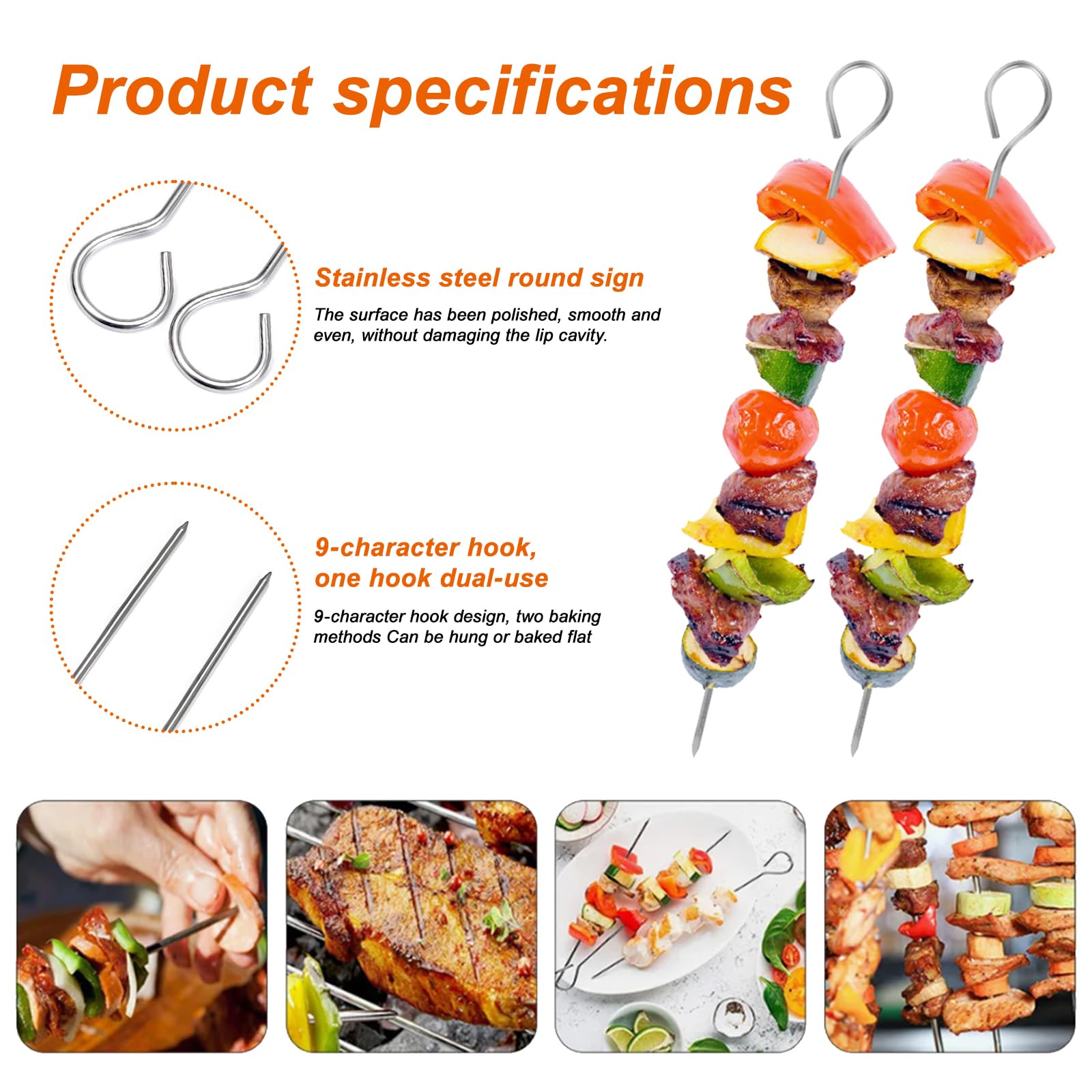 20PCS 304 BBQ Metal Skewers Stainless Steel,Reusable & Durable,11.81"/30cm Metal Kebab Skewers for Oven Grill & Barbecue - Image 3