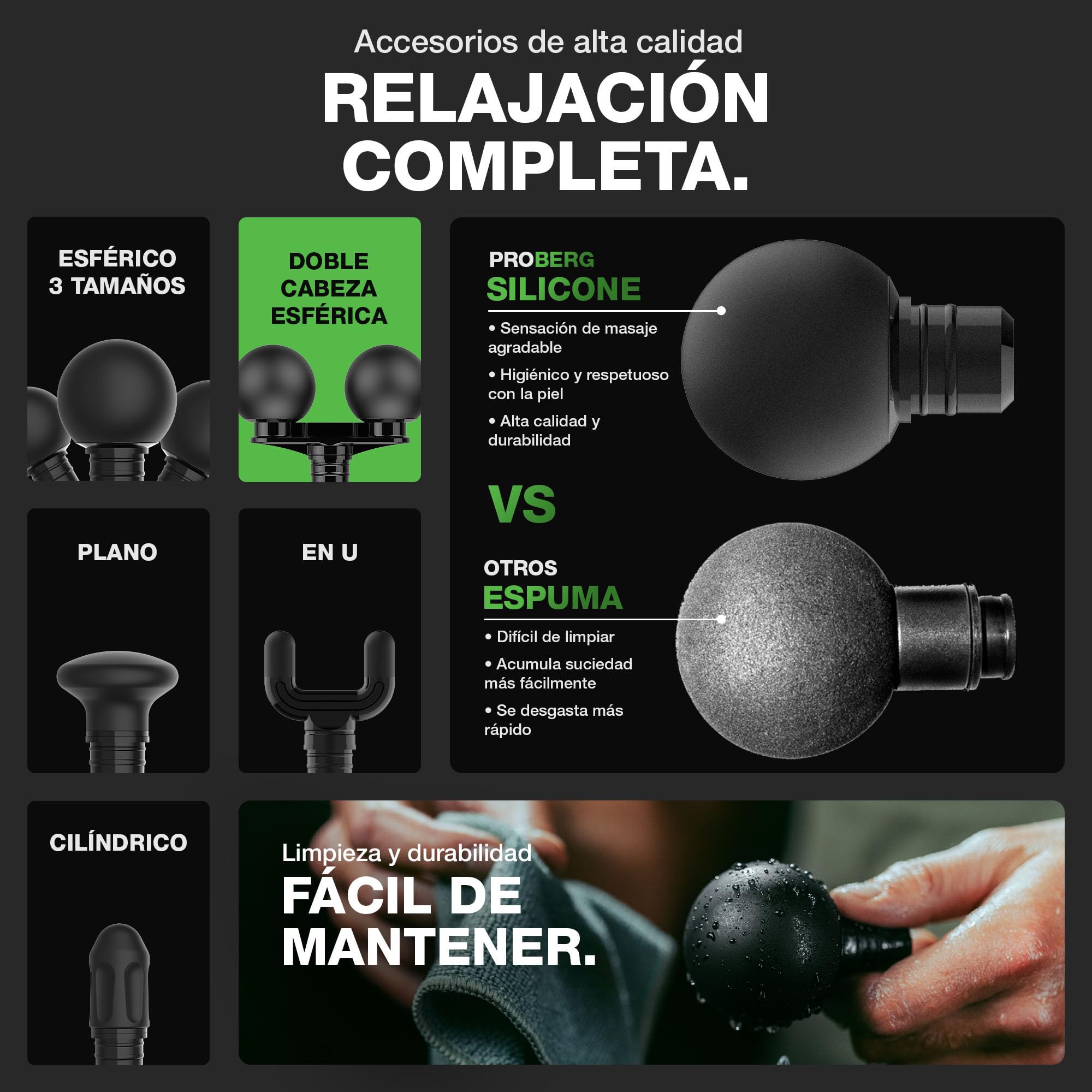 DONNERBERG® Proberg Pistola De Masaje De Percusión Para Tejidos Profundos | Masaje Muscular Intenso Con 24 kg De Fuerza Y 12 mm De Amplitud, Batería Samsung 3500 mAh, 7 Cabezales, 7 Años De Garantía