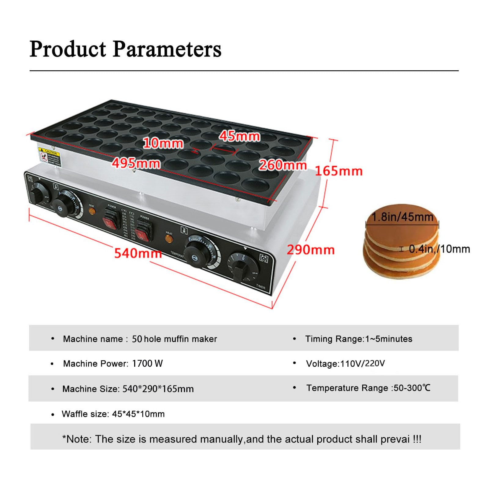 Mini Dutch Pancake Maker, 25/50pcs Machine à Gaufres Antiadhésive Électrique, Machine à Crêpes Antiadhésive, pour Le Restaurant de Cuisine à Domicile 50Holes1700W