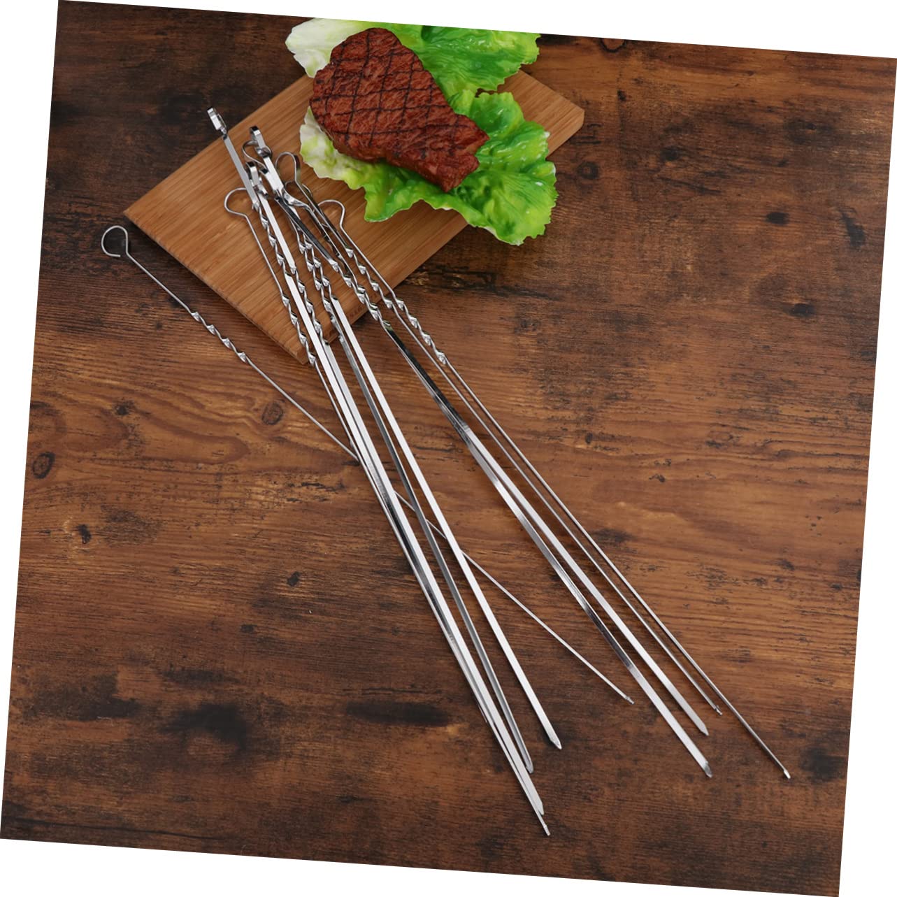 DECHOUS 20Pcs Stainless Steel Bbq Skewers Non Stick Metal Grill Sticks for Kabobs Heavy Duty Food Grade Grill Utensils for Outdoor Bbq Parties and Camping