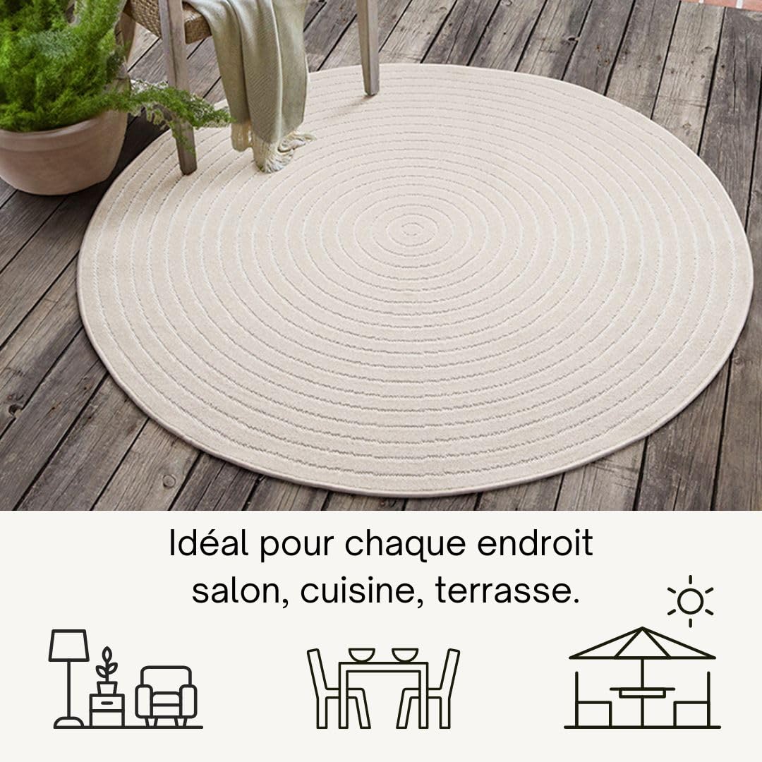the carpet Santo Plus Tapis d'extérieur résistant aux intempéries – Tapis de Balcon de qualité supérieure Crème – Tapis bohème en polypropylène 120 x 160 cm
