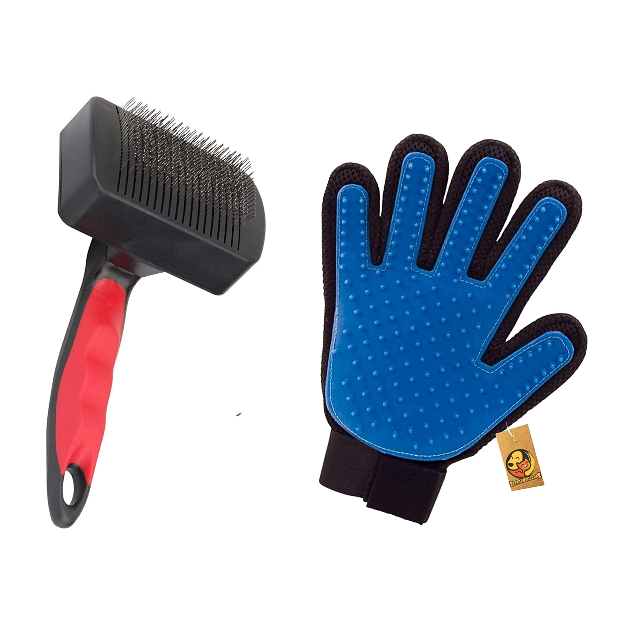 Foodie Puppies 2 in 1 Grooming and Deshedding Combo for Dogs, Puppies and Cats, (True Touch Glove & Red-Black Slicker) (B09H35F66W) Amazon Price History, Amazon Price Tracker