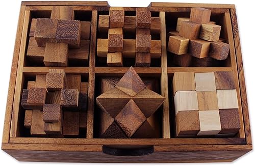 NOVICA Juego de rompecabezas de madera Raintree hecho a mano marrón, 'Puzzles' (juego de seis)