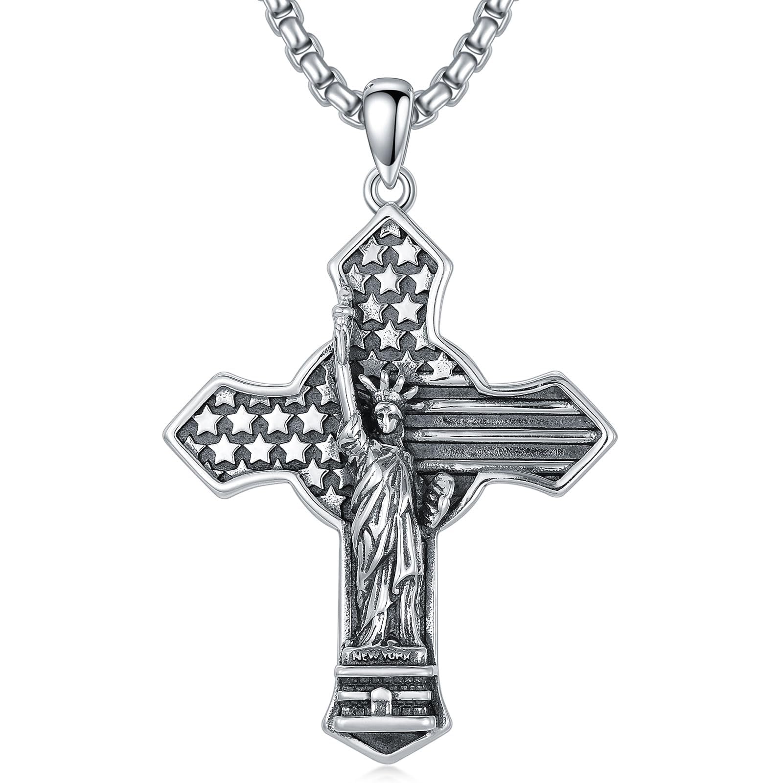 925 Sterling Silver Cross Pendant Necklace for Men Women Amulet Necklace Protection Jewelry Religious Gifts(With Gift Box)