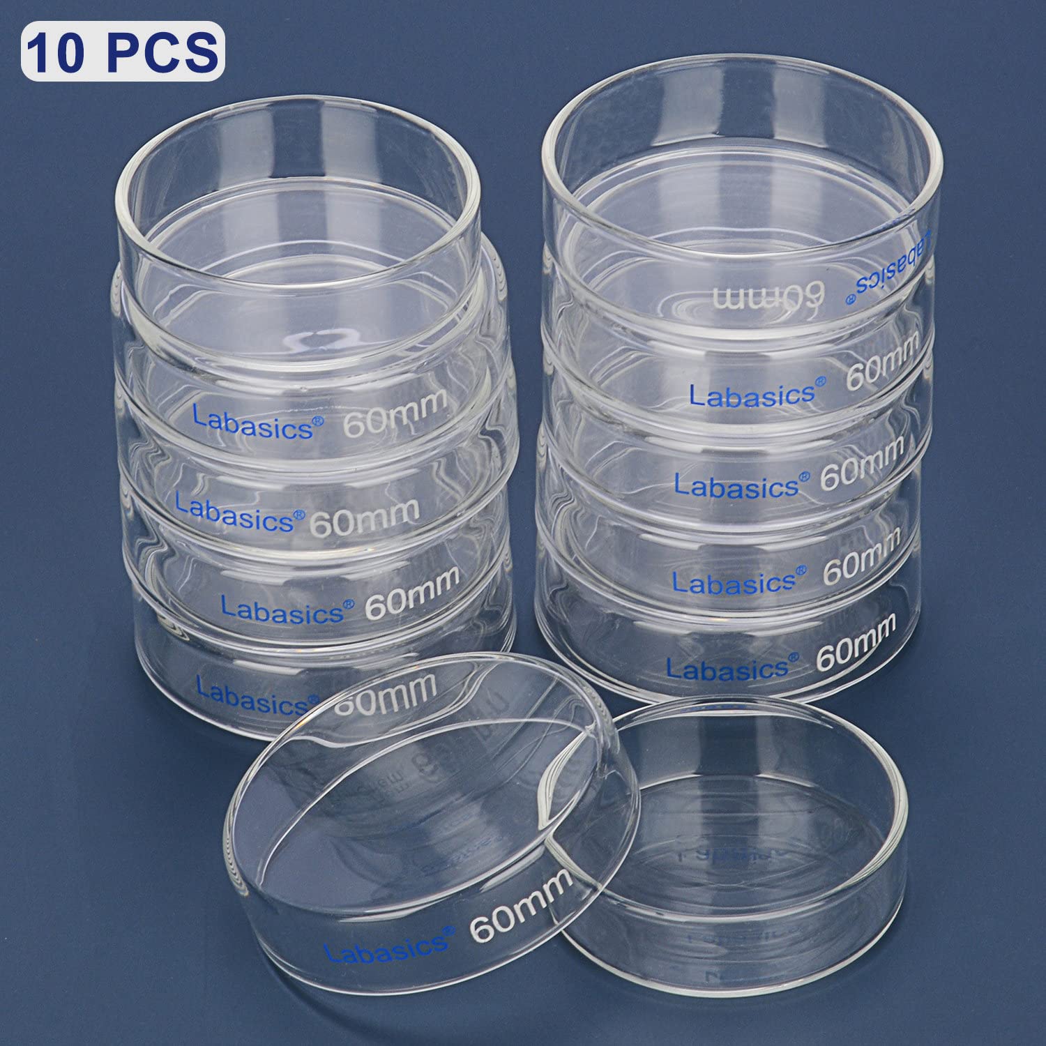 Labasics Piastre di Petri in Vetro 10pk, 60x15 mm Piastre Petri per Colture Cellulari in Vetro Borosilicato Autoclavabili con Coperchio Trasparente per Laboratorio