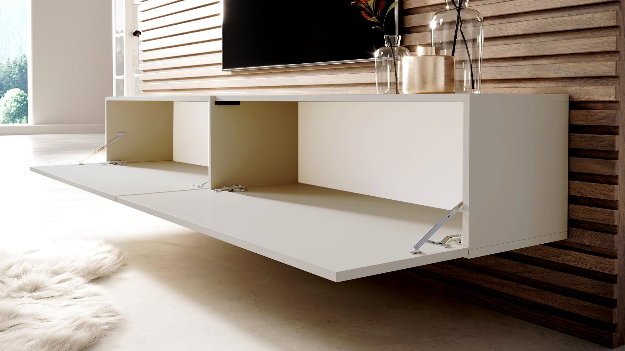 Selsey Meuble TV Armoire De Télévision 200 cm Suspendu Salle De Séjour Chambre À Coucher Gris Beige Bisira