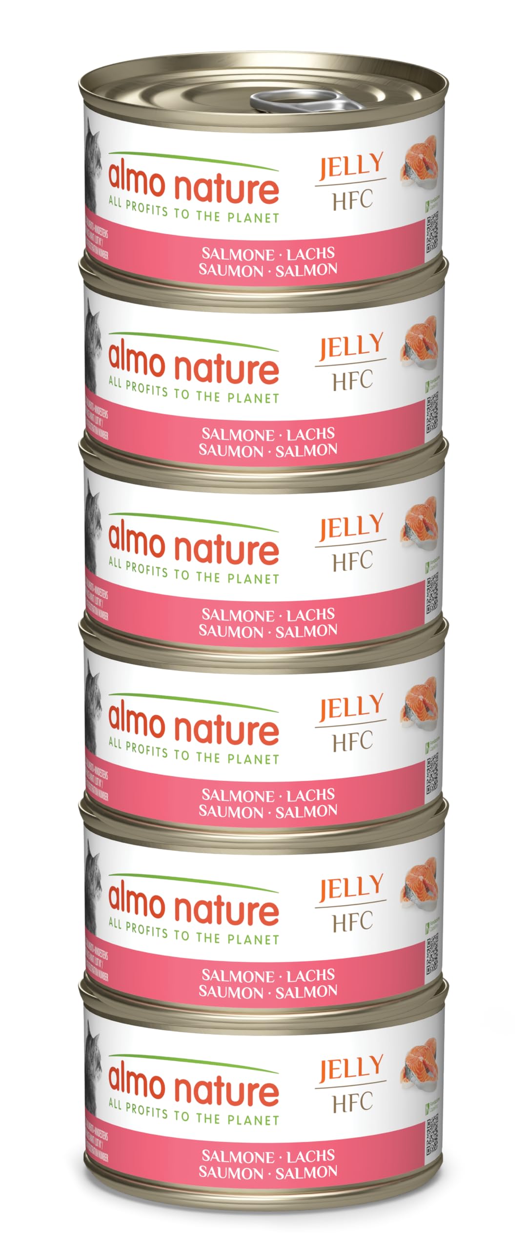 Almo Nature HFC Jelly - Wet Cat Food - Salmon - Human Grade, Gluten Free, Monoprotein - 70g, Pack of 6