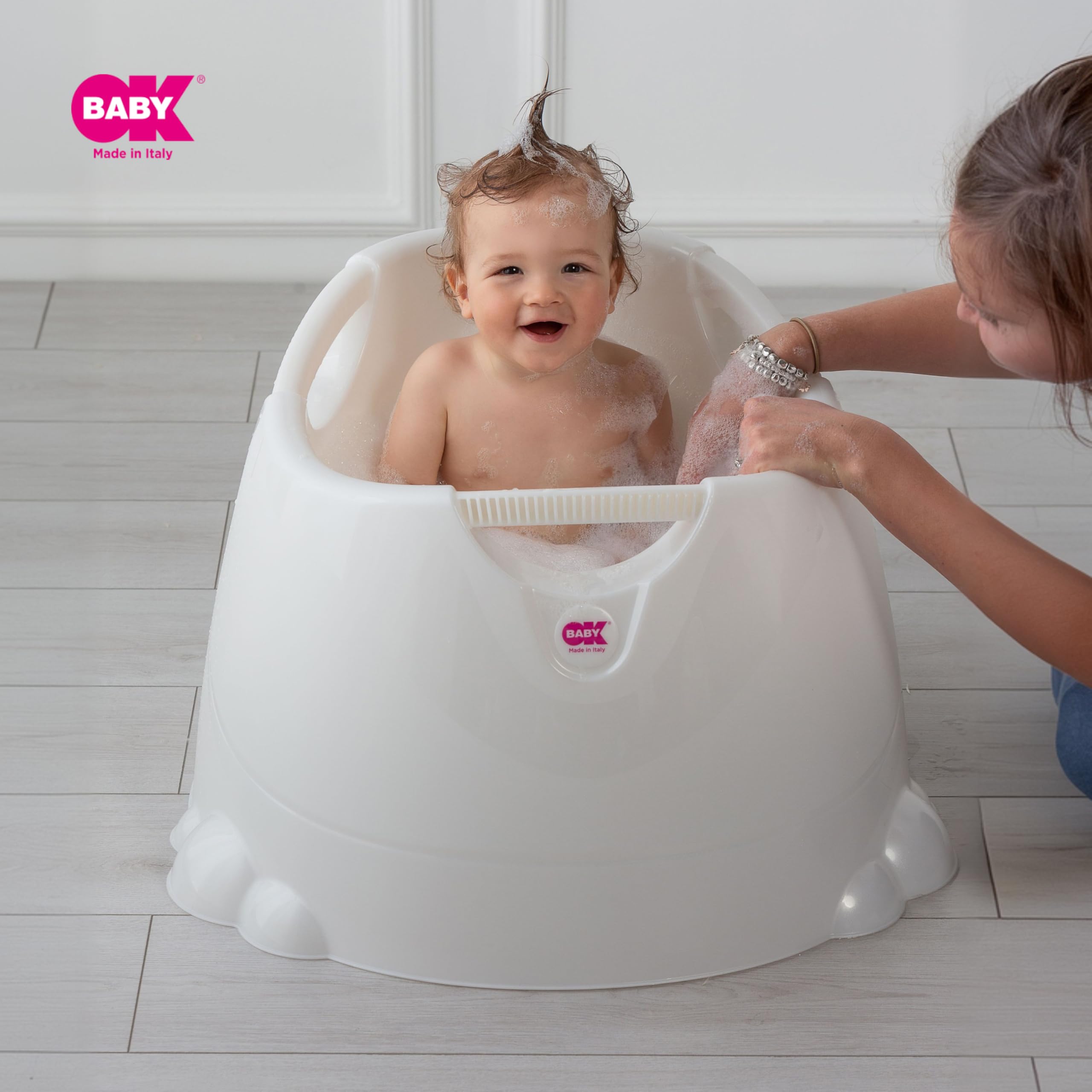 OKBABY Oplà - Baignoire Large et Polyvalente pour le Bain de Bébé 12-36 Mois (jusqu'à 25 kg) - Sable