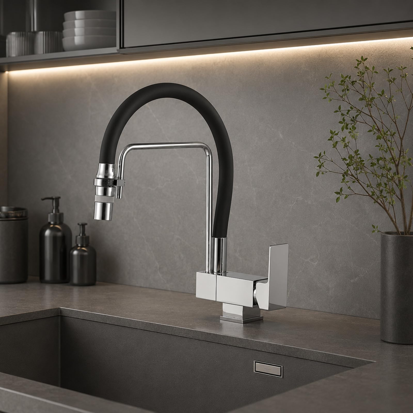 Fanjubei Electroplated Silver Kitchen Hot And Cold Silicone 90° Foldable Faucet