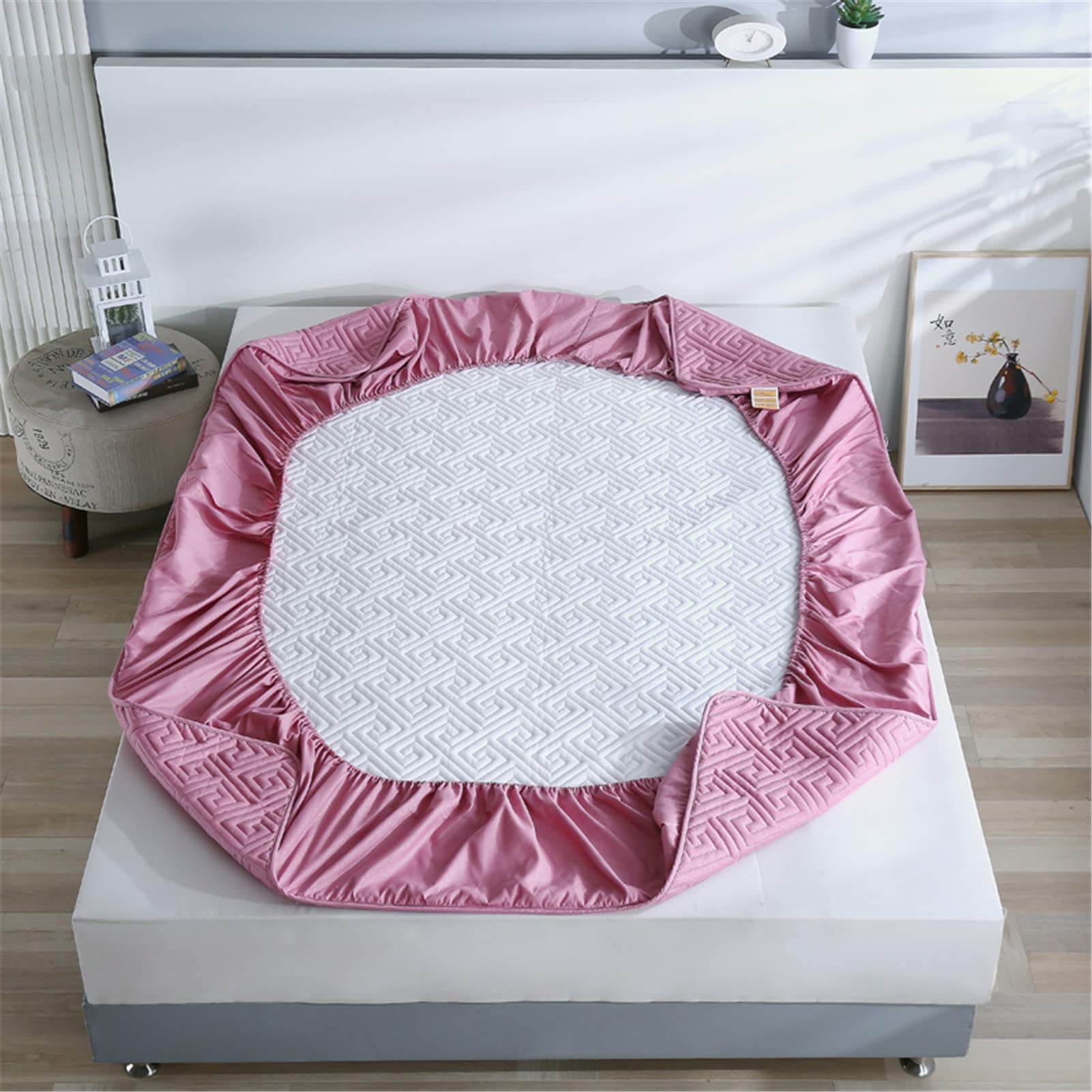 Protector Colchon, Home Protector de Colchón Acolchado, Cubrecolchón, De Fibra, Transpirable, Confortable, Cubre Colchón (Rosa Roja,EstáNdar 135x200cm)