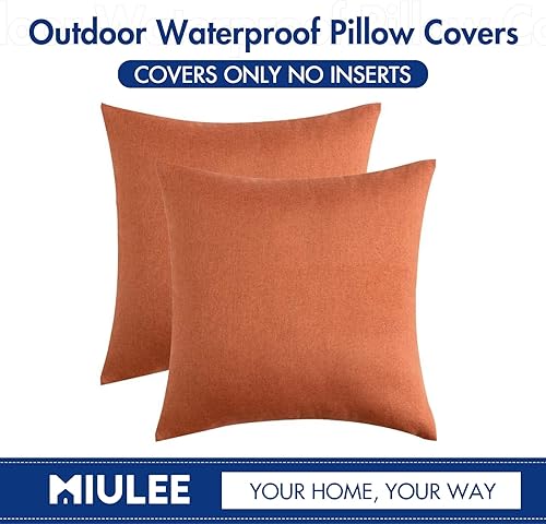 Miniatura 6 de MIULEE Paquete de 2 fundas de almohada decorativas para exteriores, impermeables, sólidas, de lino sintético, para jardín, granja, patio, tienda de