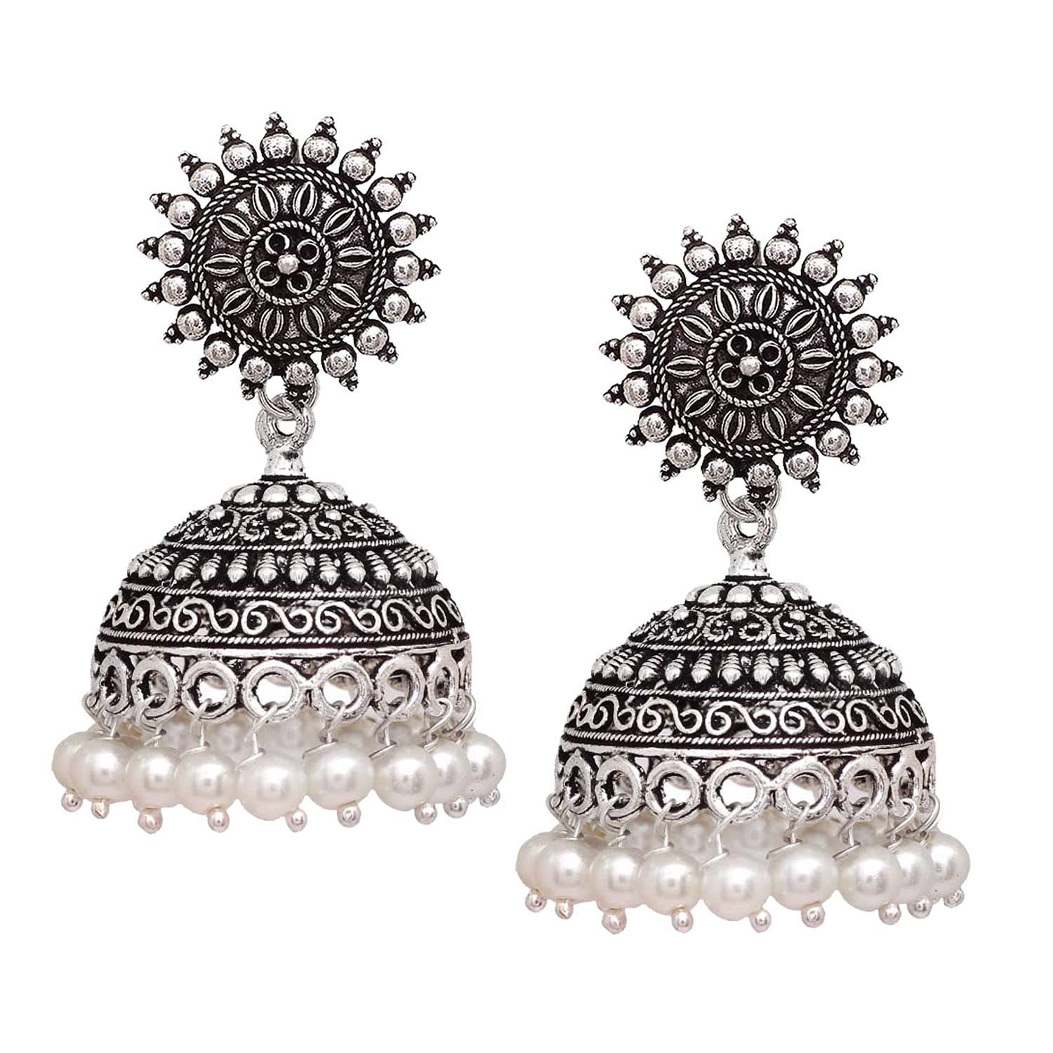 V L IMPEX Sun Shape Lightweight With Pearl Beads Silver Plating Oxidised Girls Jhumki Jhumka Earring (B09Q1F8C28) Amazon Price History, Amazon Price Tracker