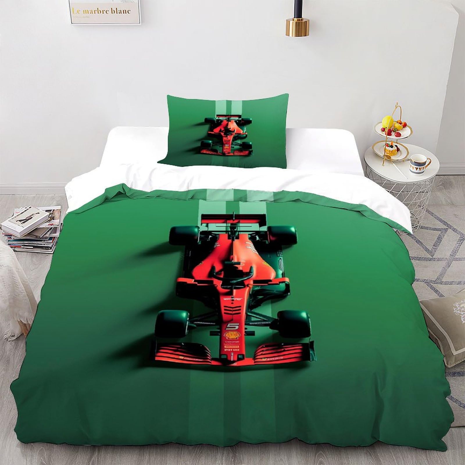 Parure de lit racing sport en microfibre 135x200cm avec 2 taies d'oreiller