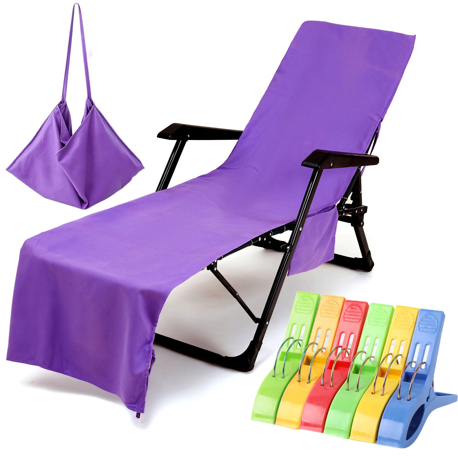 WiseHome Leżak Mate ręcznik plażowy do noszenia kieszenie torby wakacje ogród grubszy salon fioletowy