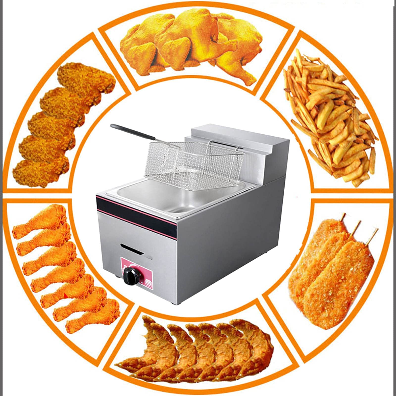 Friggitrice a Gas Professionale, friggitrice semiprofessionale, Serbatoio Olio Singolo da 10 Litri, Potenza di Fuoco Regolabile, friggitrice GPL in Acciaio Inox, Facile da Pulire