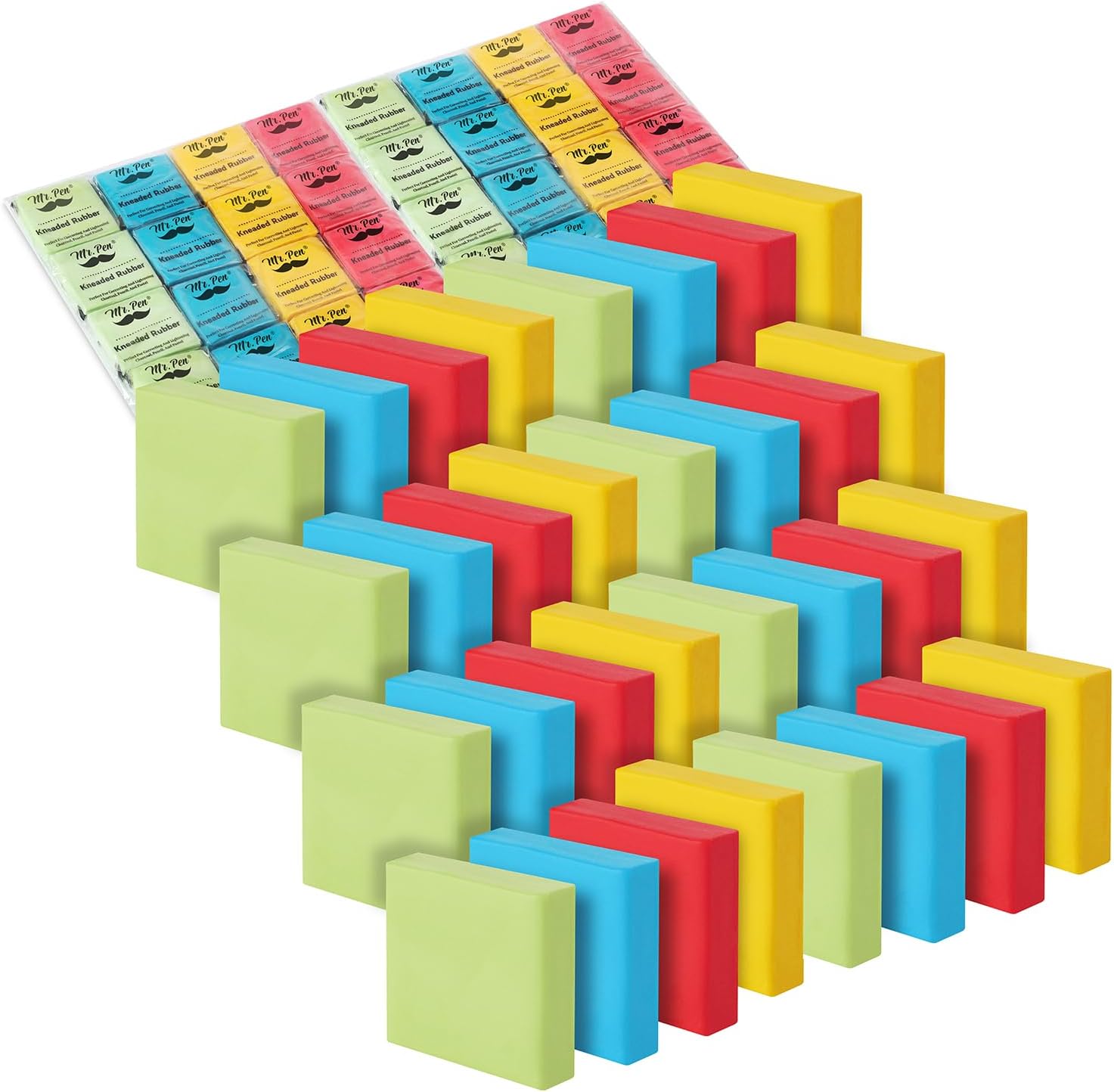 Mr. Pen- Kneaded Erasers, 1.4"x1.37", 32 Pack, Colorful, Soft Moldable Art Erasers for Charcoal, Graphite & Pastel Drawing, Precision Highlighting, Smudge Control, Easy Shaping for Artists & Students