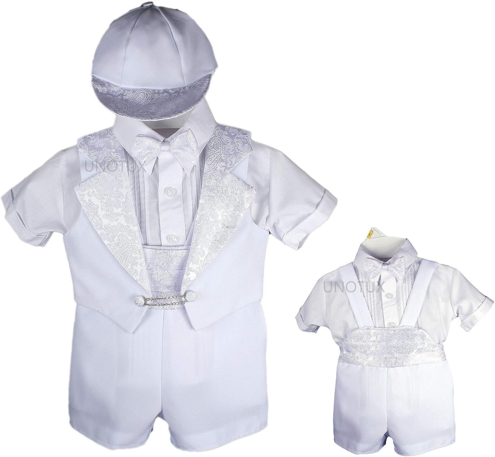 UnknownBaptism Christening Boy Formal Vest Shorts White Suit Gown Outfit Hat 0-5