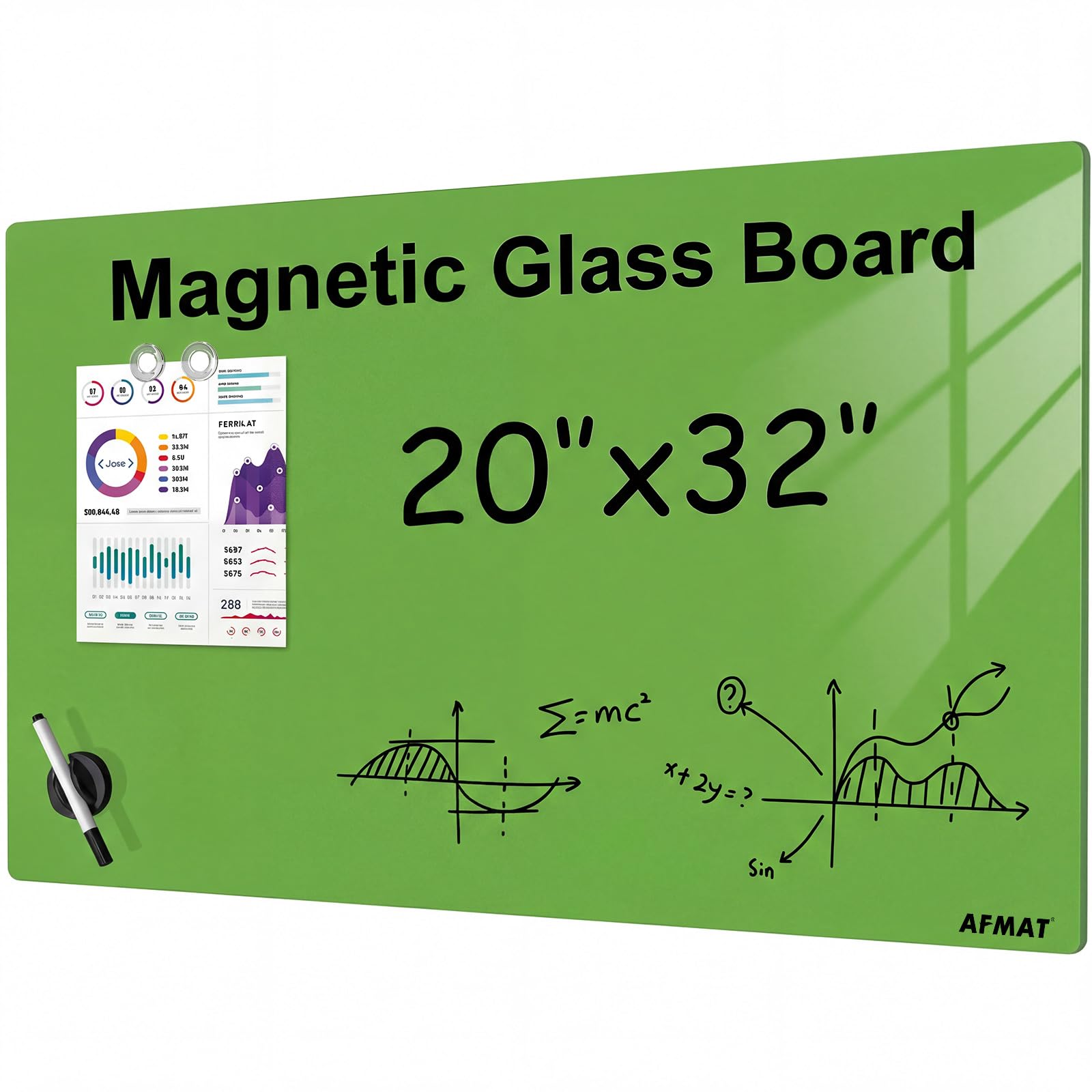 Pizarra magnética de cristal, 50 x 80 cm, color verde
