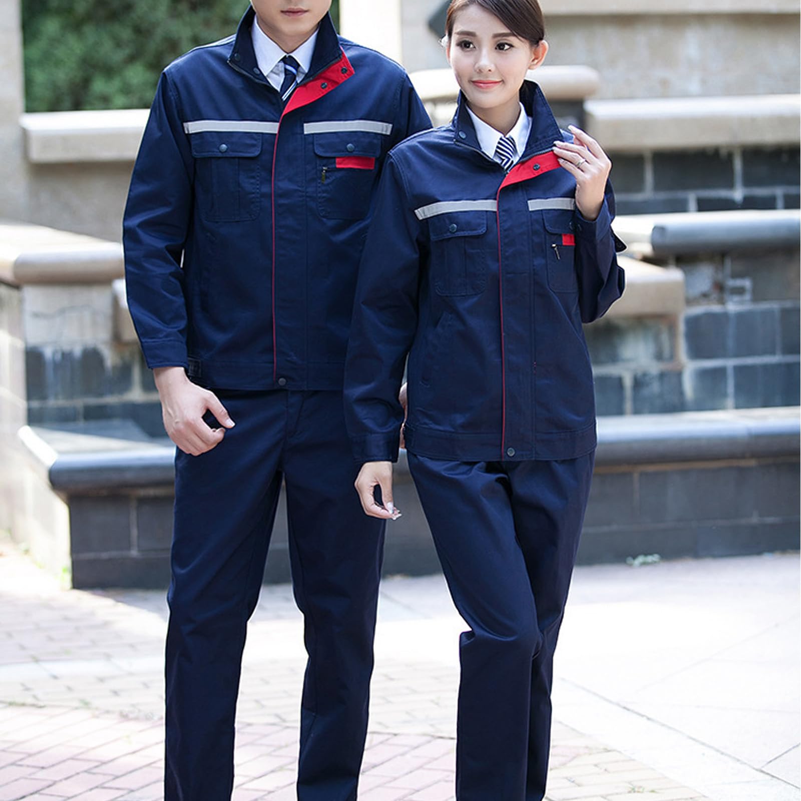Zip-Front Overoles Para Hombres Mujeres Manga Larga Trabajo General Workwear Conjunto Chaqueta Y Pantalones Traje