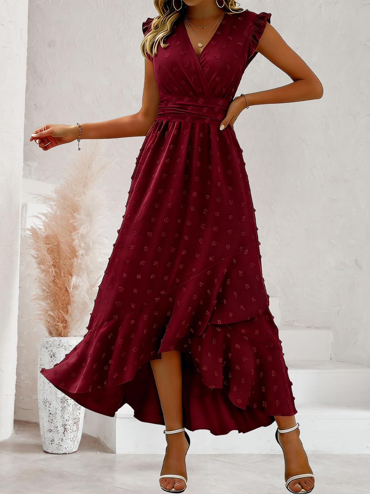 Sommerkleid Damen Elegant Kleid Kurze Ärmel V-Ausschnitt Casual Kleider A-Linie Blumenmuster Minikleid Freizeitkleider Sommer Kleid Partykleid