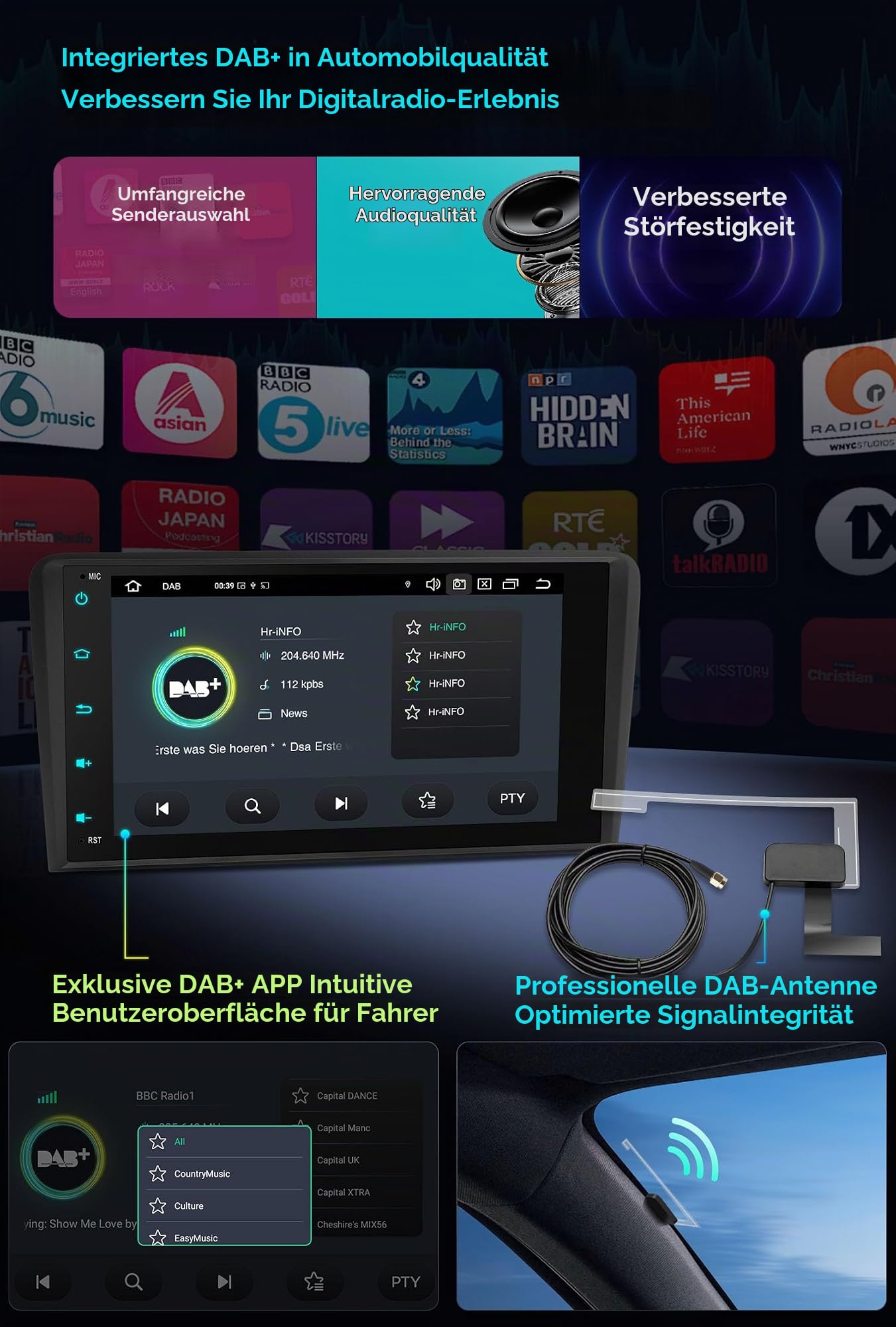 XTRONS 8" 4+64GB Android 14 Autoradio mit DAB Plus für Audi A3 8P S3 RS3