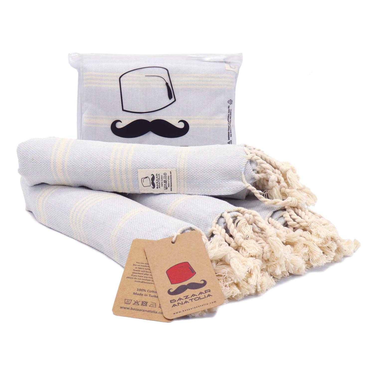 Bazaar AnatoliaTurkish Hand Towel Set of 4 Peshtemal Towel 100% Cotton 45x20 Light Weight Thin Quick Dry Hand Hair Gym Face Bath Tea Kitchen Dishcloth Set Decorative Bathroom Towel (Light Blue)