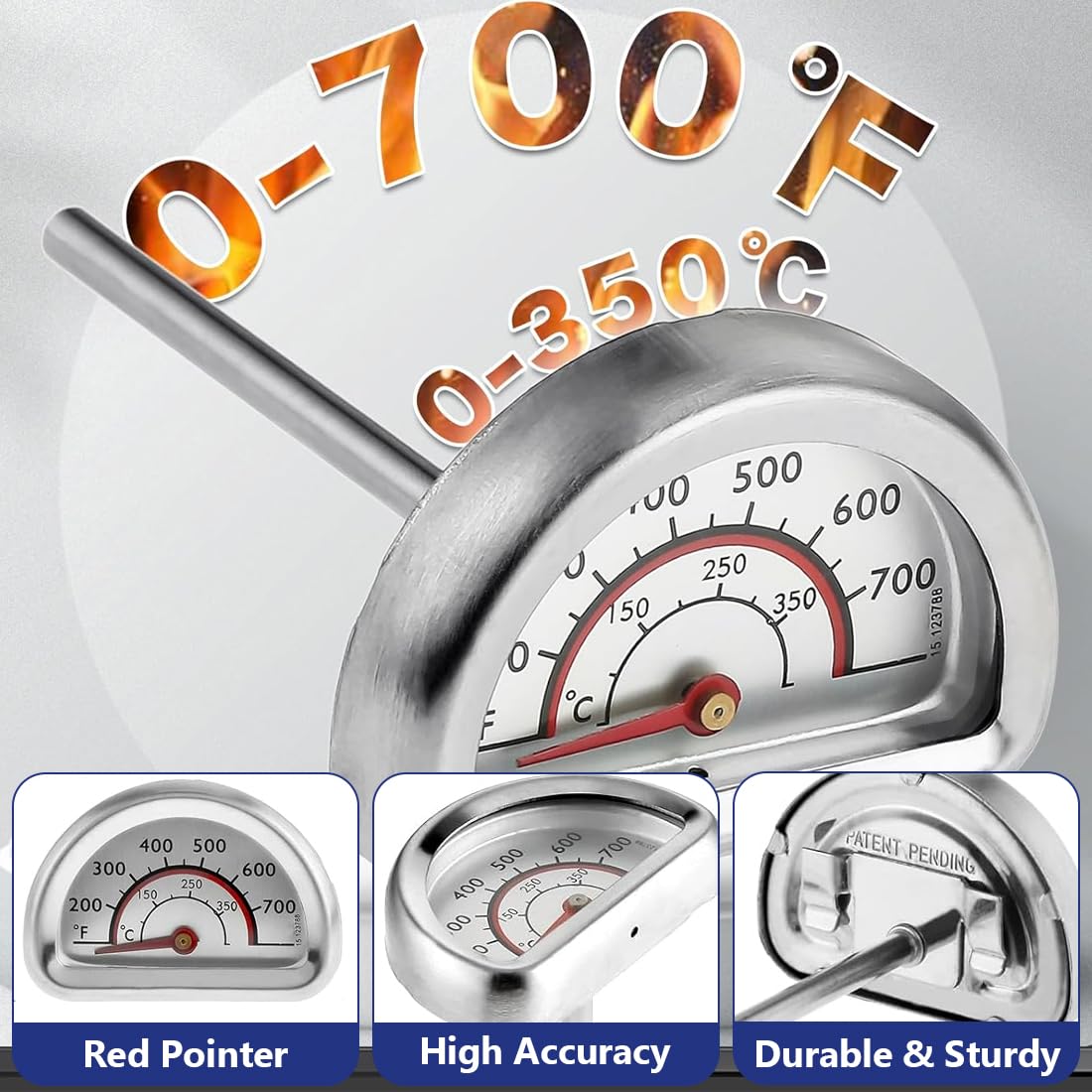 NHQZ 1 Pièces Thermometre Four Compatible avec Omnia Thermometre Cuisine en Acier Inoxydable avec Sonde Thermomètres pour Barbecue Fumoir Gril Casseroles Faitouts Mesure de 0 °C à 400 °C