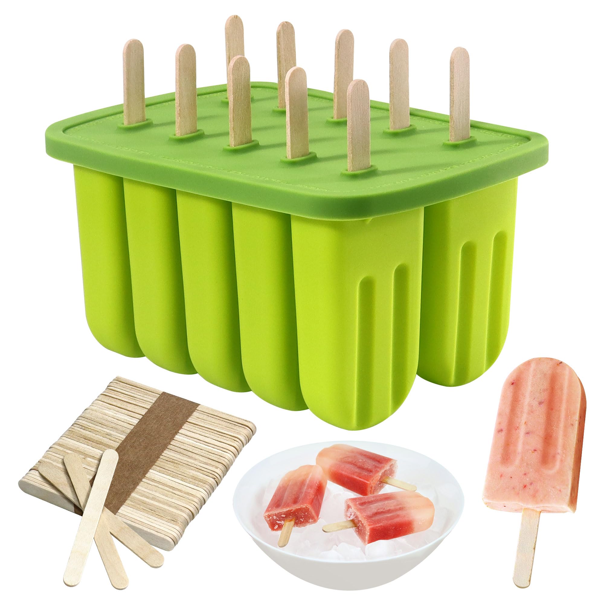 Photo 1 of 10 Cavity Popsicles Molds with 50 Pcs Popsicle Sticks, Bpa-free ice Pop Mold, Homemade Popsicle Molds, Reusable Easy Release Popsicle Maker for Kids Teens Adult DIY Yogurt Juice Smoothies Ice Cream