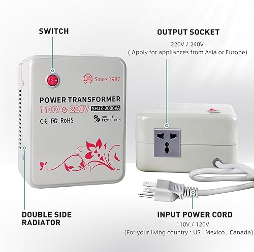 Miniatura 4 de Convertidor de voltaje de 2000 vatios Transformador de 110 V a 220 V Adaptador de transformador para uso en los Estados Unidos para
