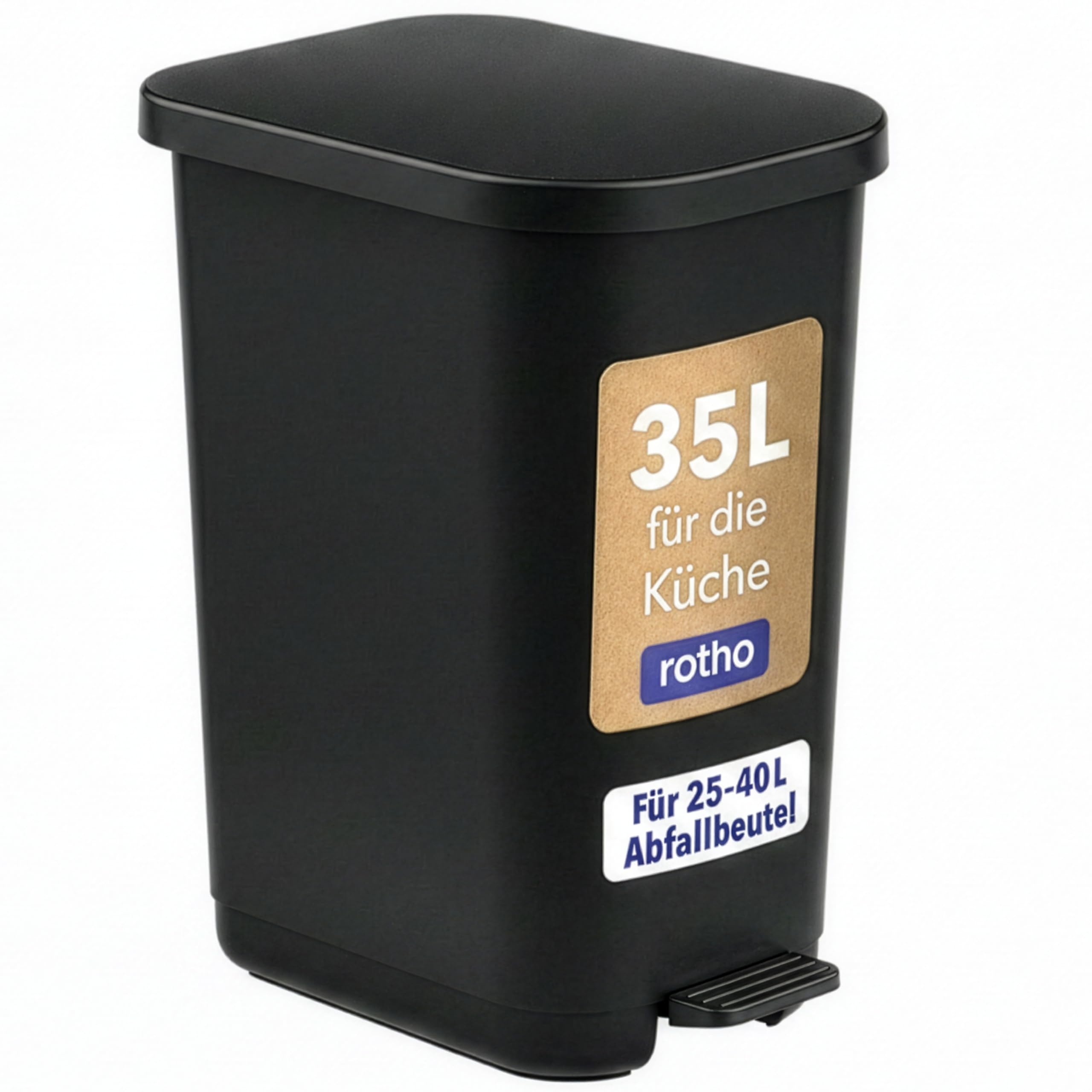 Poubelle de cuisine Rotho Orbe 35L noire sac 30L avec couvercle amortisseur