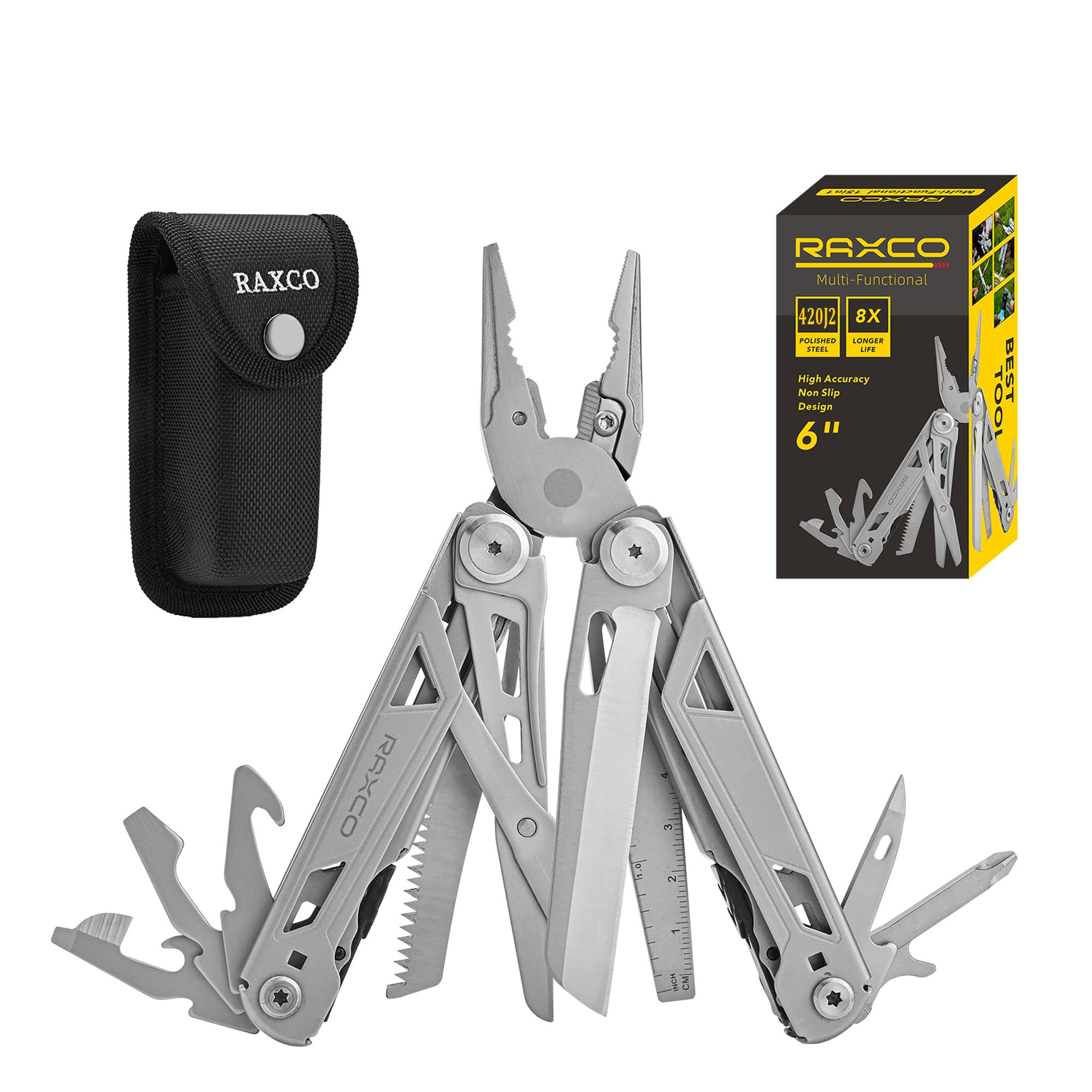 RAXCO 15 en 1 Outil Multifonction, Idee Cadeau Homme Original, Cadeau Papa Gadget Insolite Utile, Cadeau Anniversaire Homme, Cadeau Fete des Peres (pince multifonction 15 en 1)