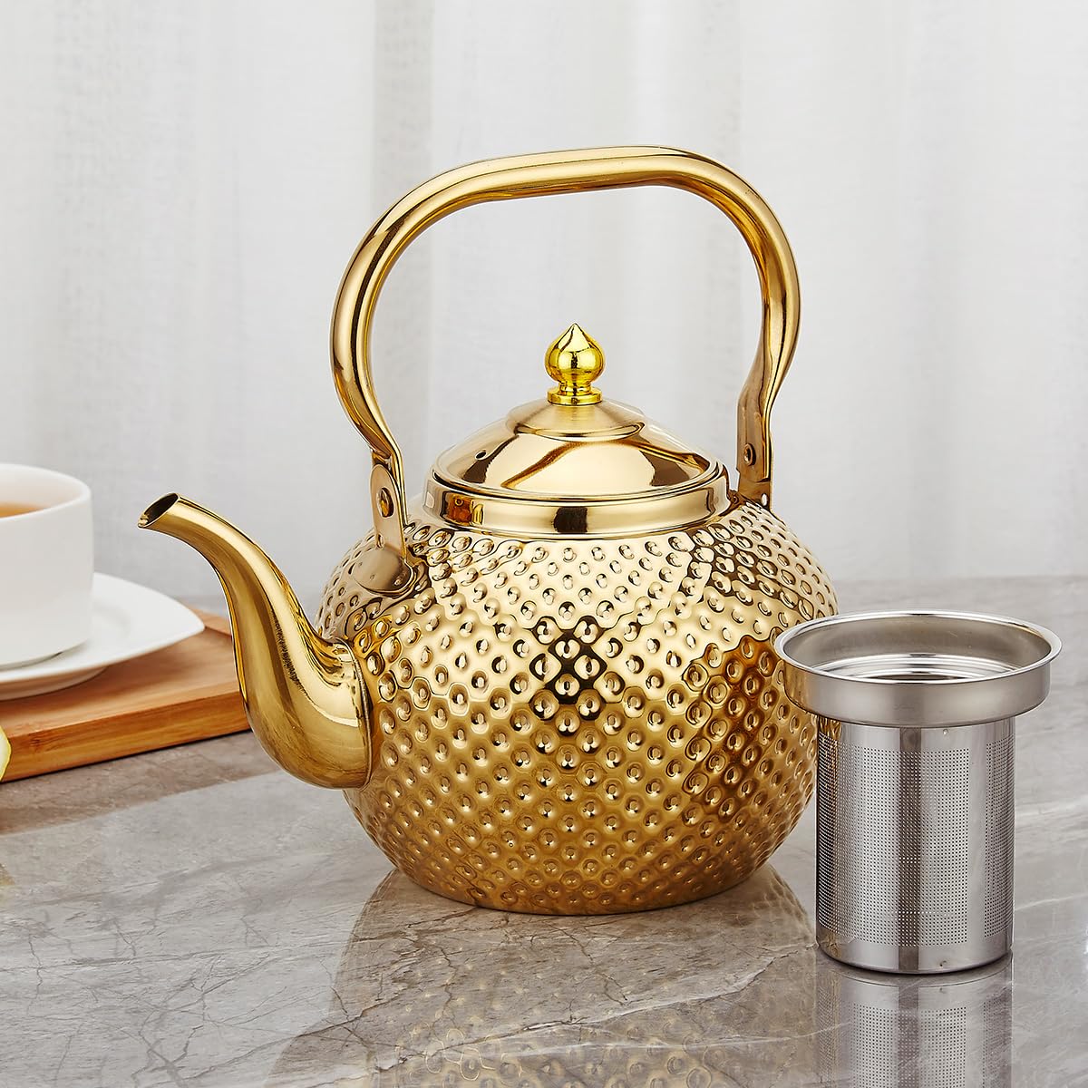 Théière En Acier Inoxydable SANQIAHOME 1,5L Avec Infuseur - Compatible Induction - Design Élégant Et Facile à Nettoyer