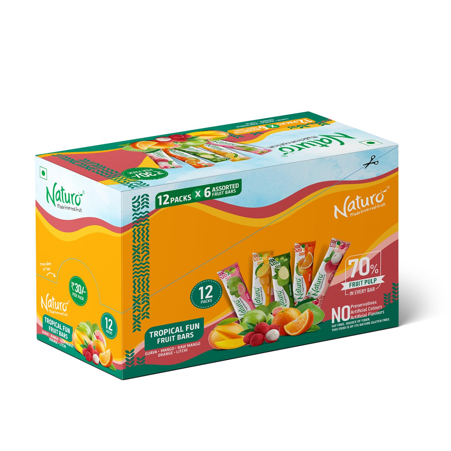 Sponsored Ad - Naturo Tropical Fun Assorted Fruit Bars, Pouch Dispenser (12 Packs*6 Mango Fruit Bars) | Travel Pack
